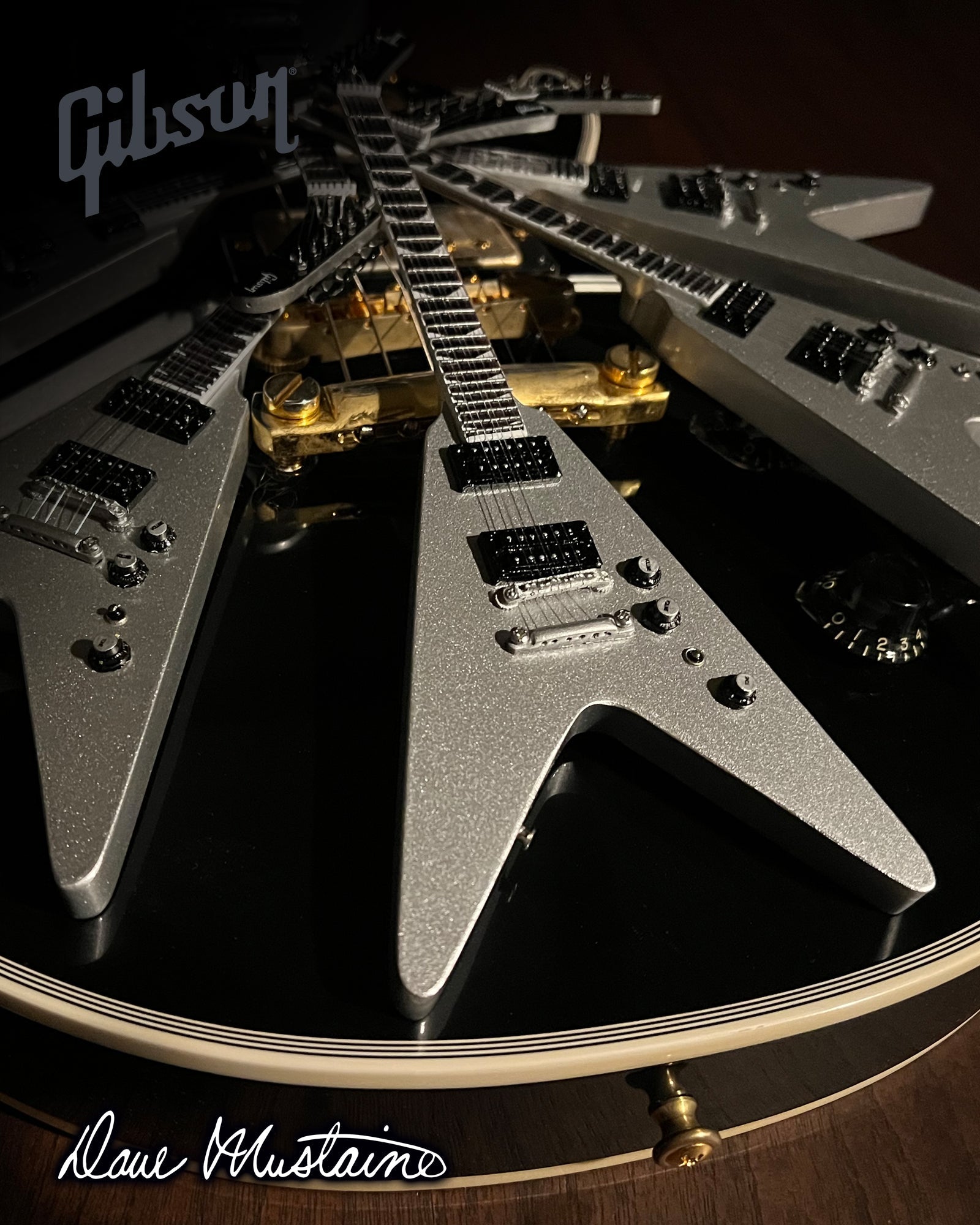 Dave Mustaine Gibson Flying V EXP Silver Metallic Mini Guitar Model - Randy's LLC