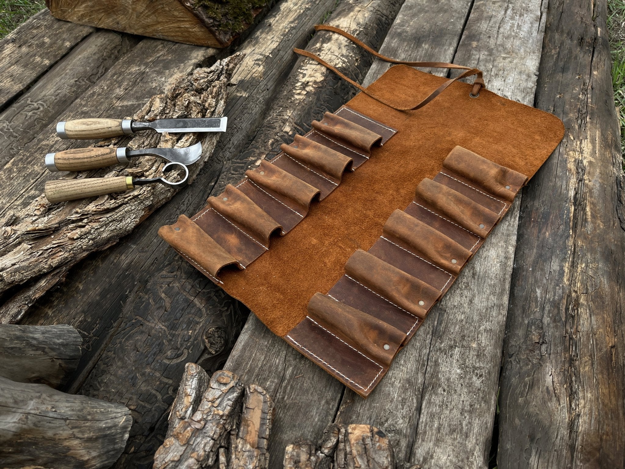 10 Pocket Leather Tool Roll - Randy's LLC
