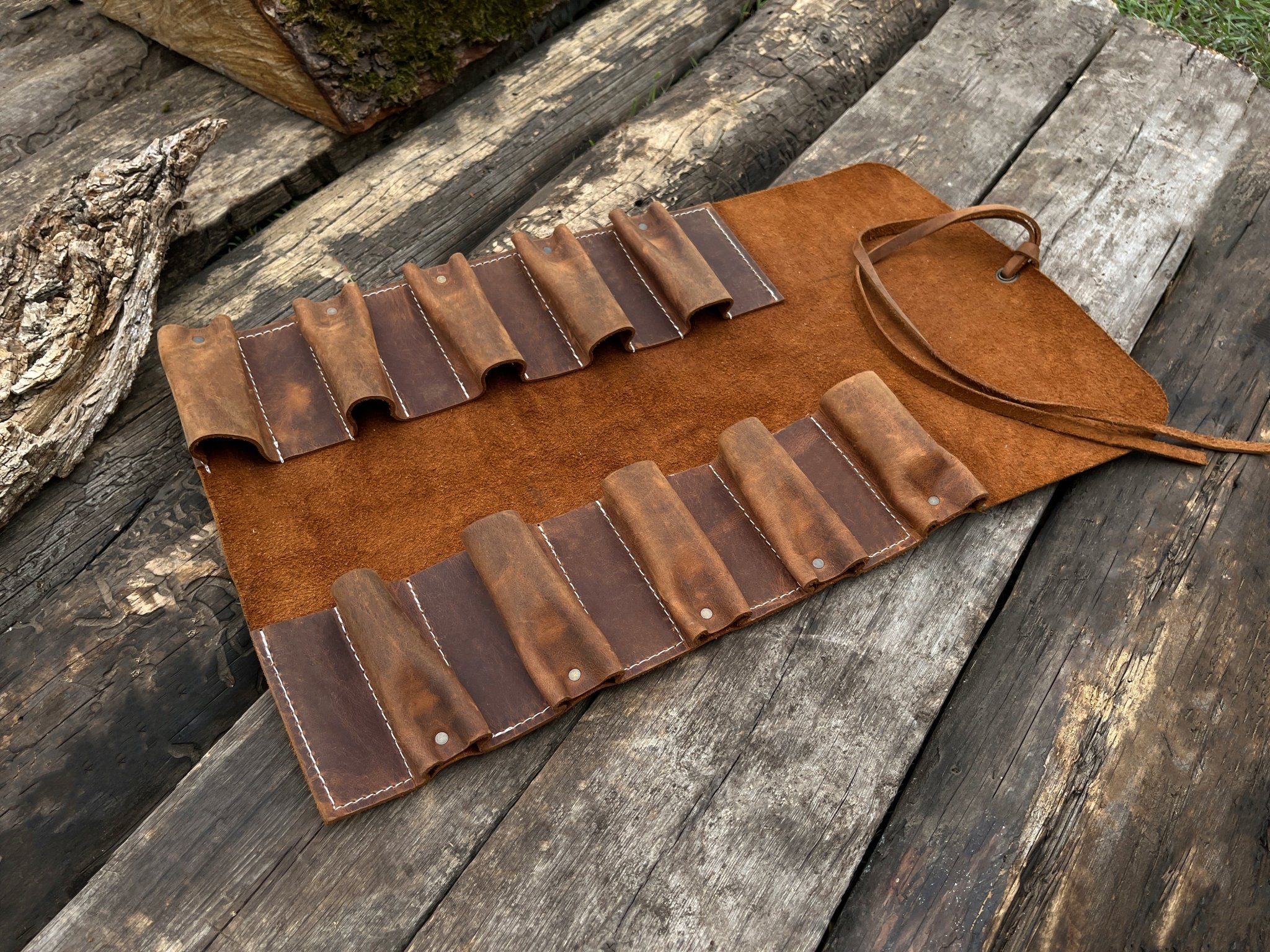 10 Pocket Leather Tool Roll - Randy's LLC