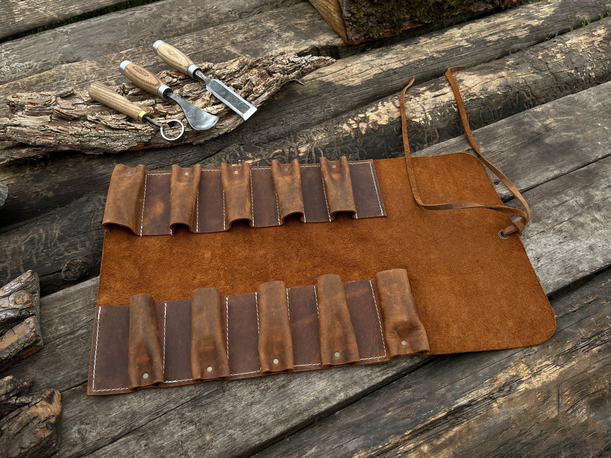 10 Pocket Leather Tool Roll - Randy's LLC