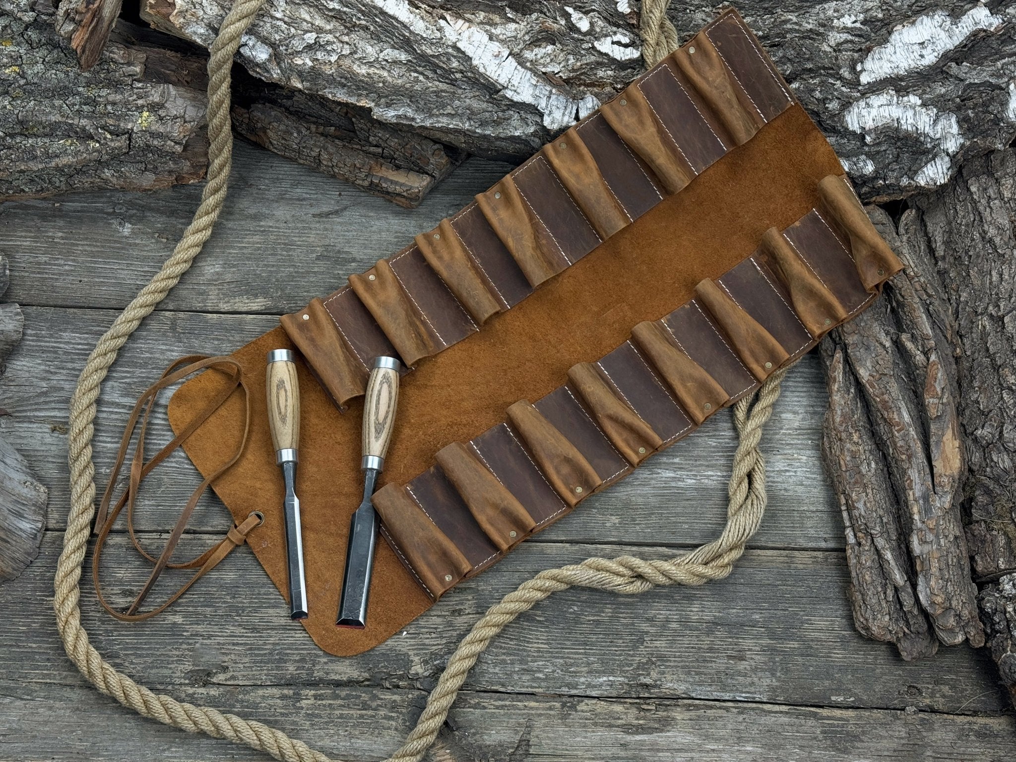 15 Pocket Leather Tool Roll - Randy's LLC