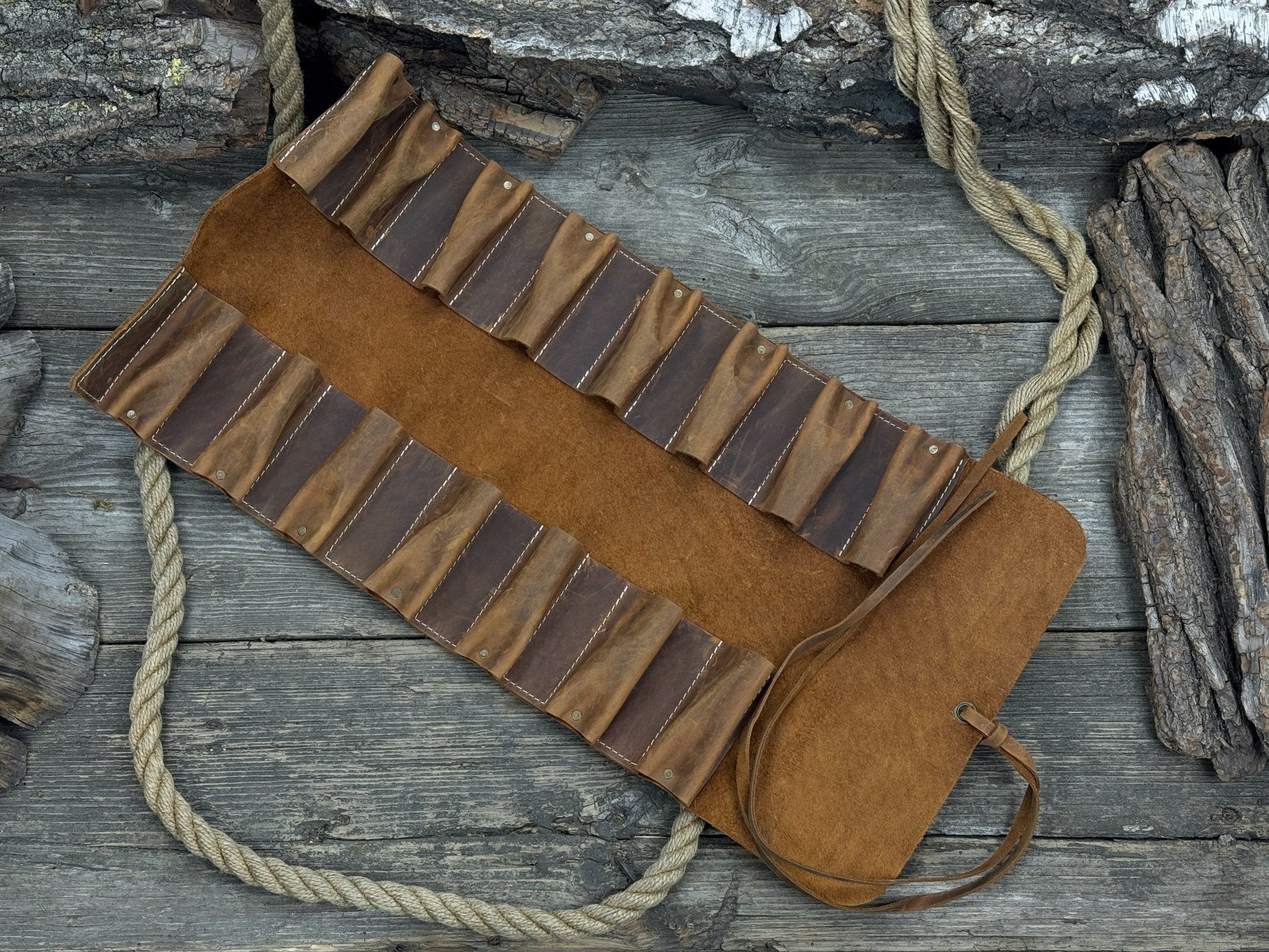 15 Pocket Leather Tool Roll - Randy's LLC