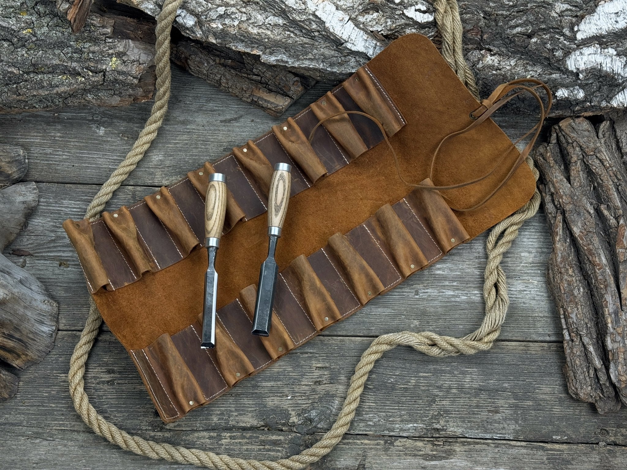 15 Pocket Leather Tool Roll - Randy's LLC