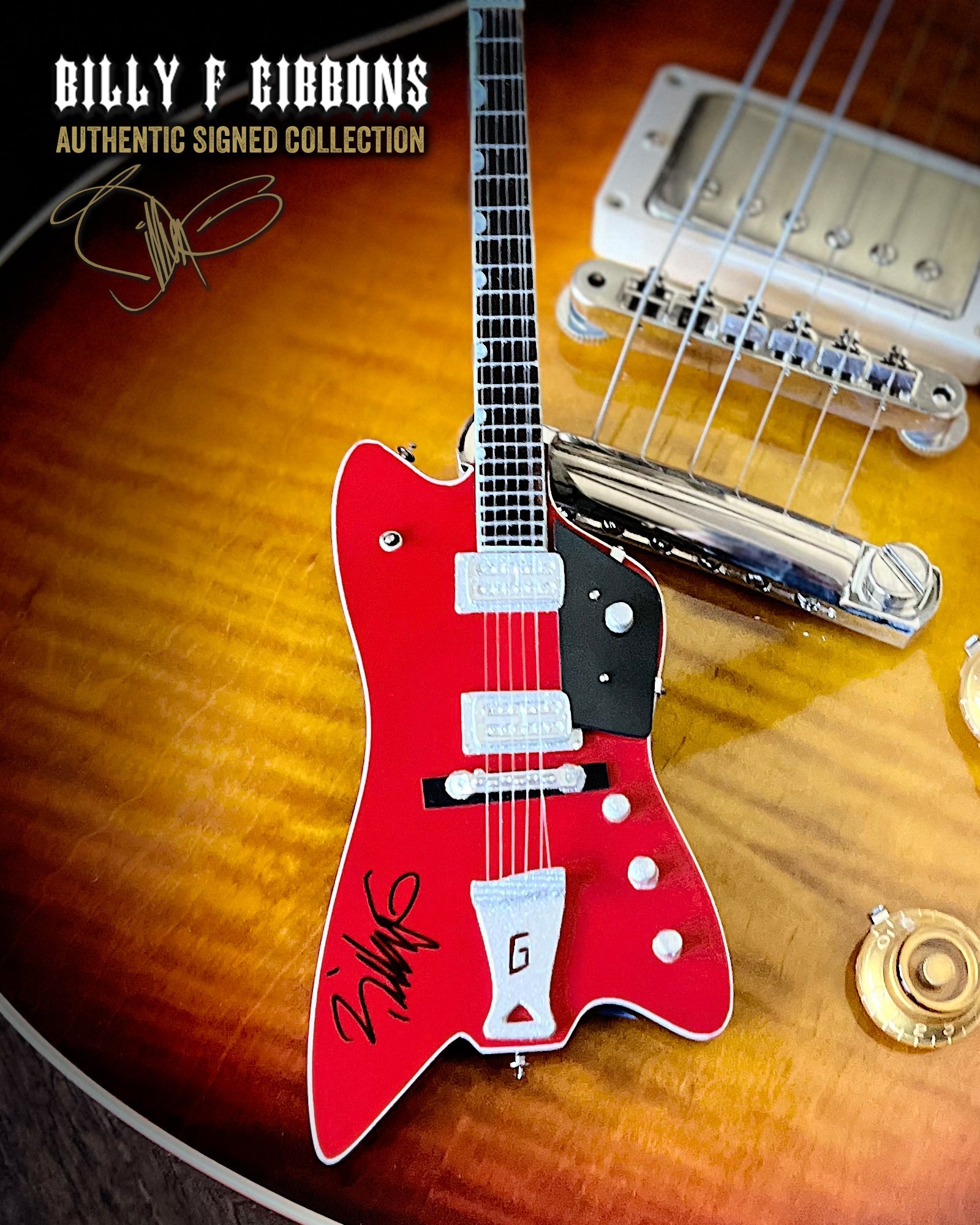 Billy F Gibbons AUTOGRAPHED COLLECTION Signature 1:4 Scale Mini Guitar Models - 1ST EDITION 2023 - Randy's LLC