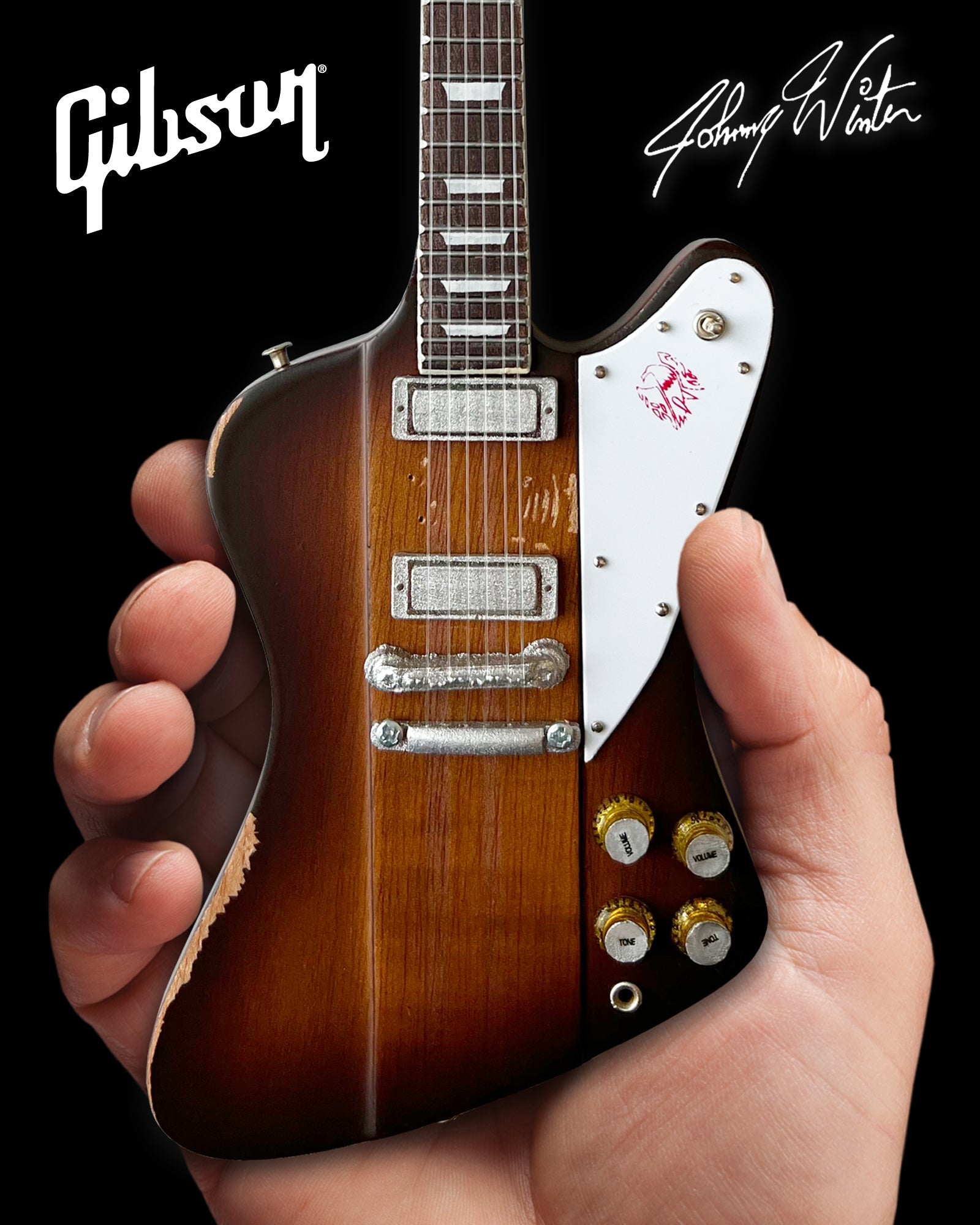 Johnny Winter 1963 Gibson Firebird V Sunburst 1.4 Scale Mini Guitar - Vintage & Distressed - Randy's LLC