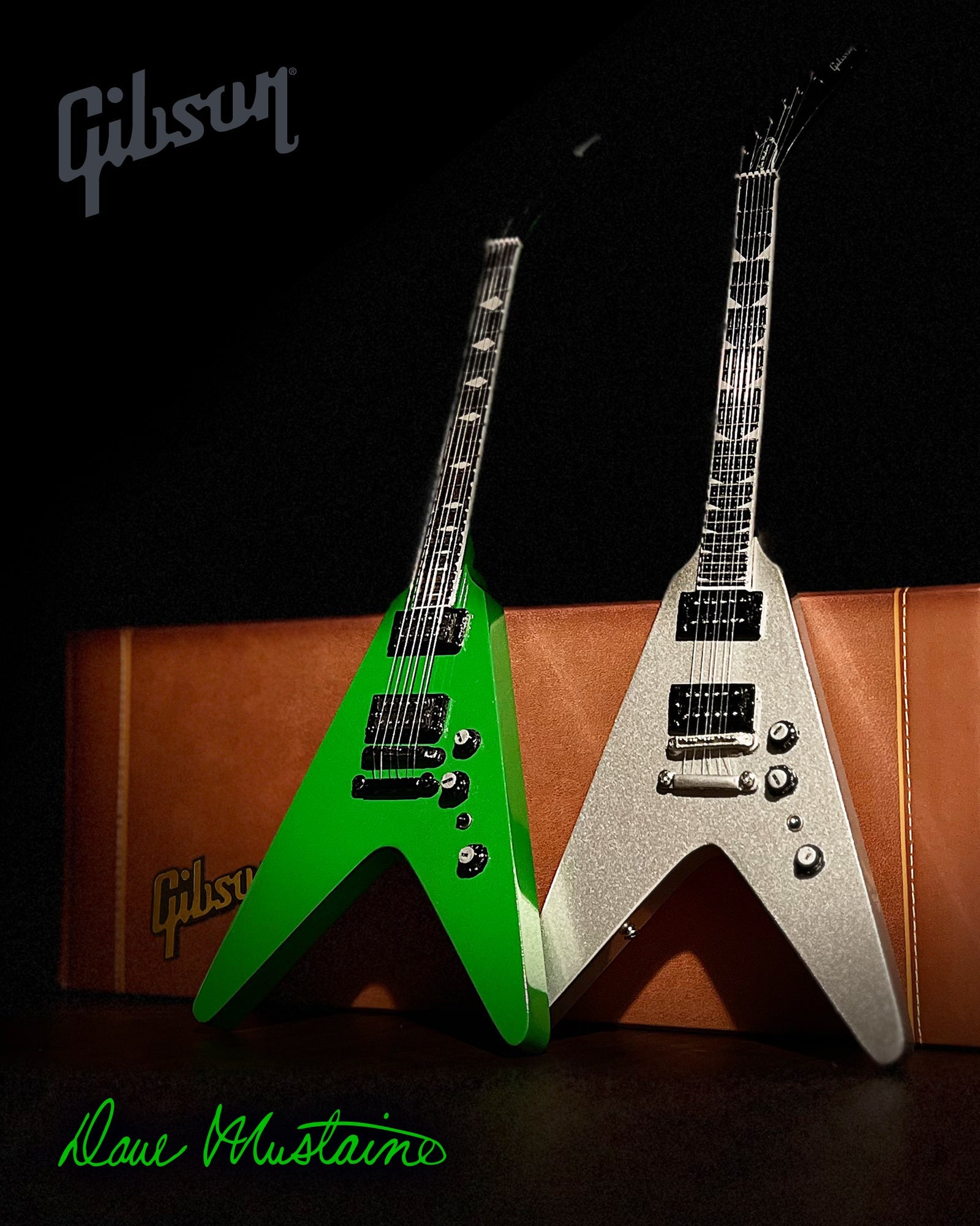 Dave Mustaine Signature Gibson Flying V SET OF 2 Mini Guitar Collection - Rust in Peace & Silver Metallic - Randy's LLC