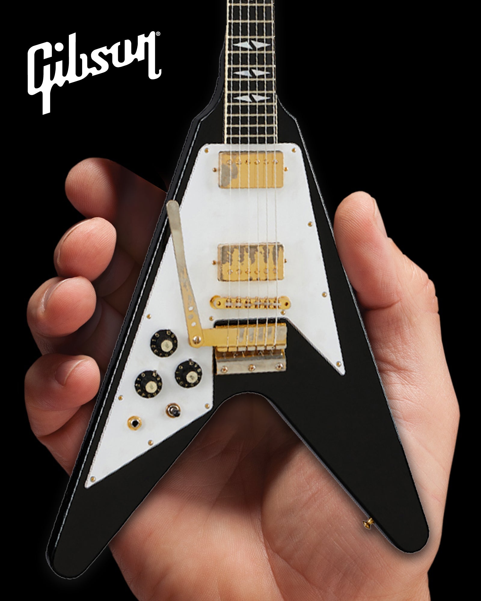 *NEW Jimi Hendrix™ Gibson 1969 Flying V - Left-Handed Ebony Finish 1:4 Scale Mini Guitar Model - Randy's LLC