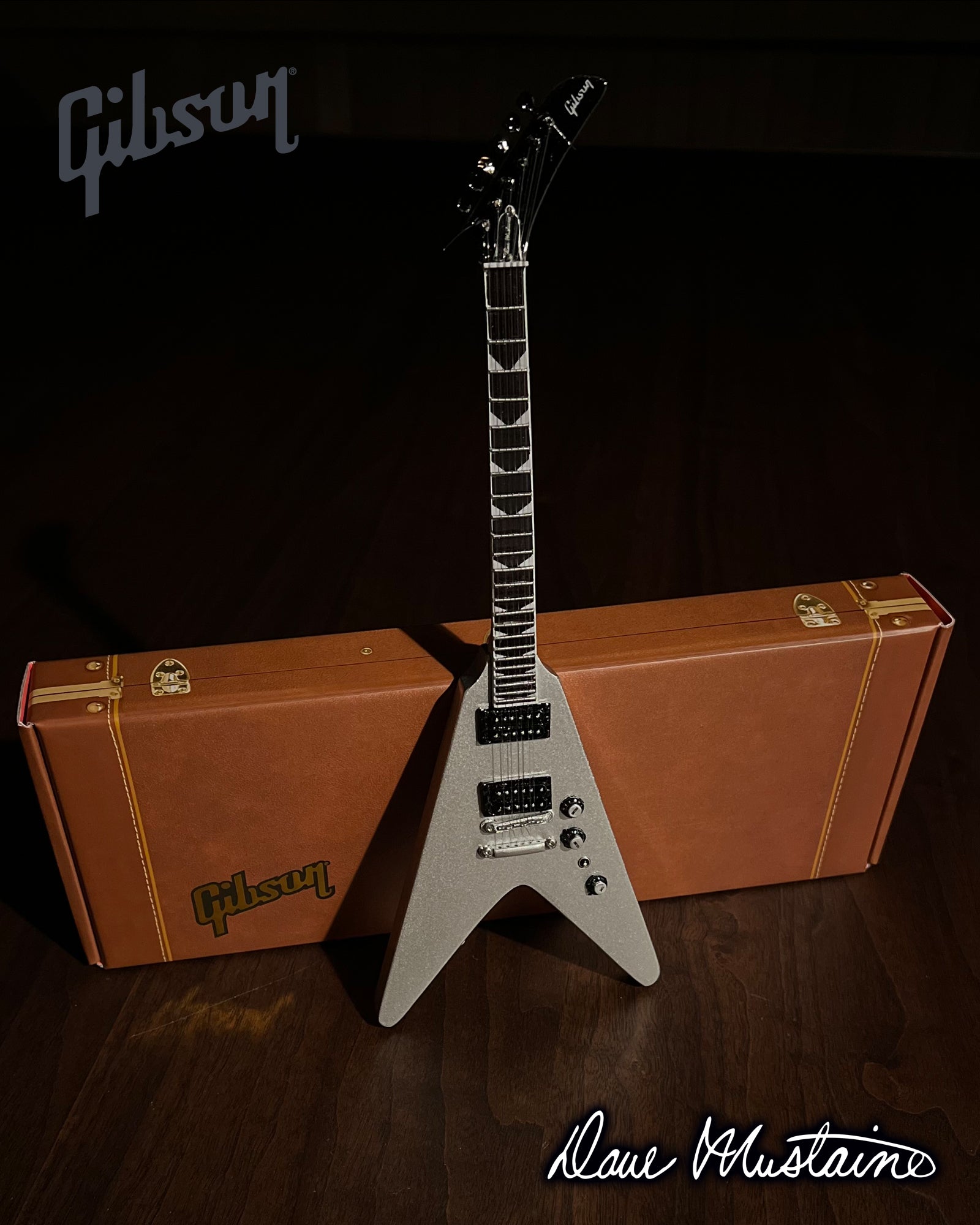 Dave Mustaine Gibson Flying V EXP Silver Metallic Mini Guitar Model - Randy's LLC