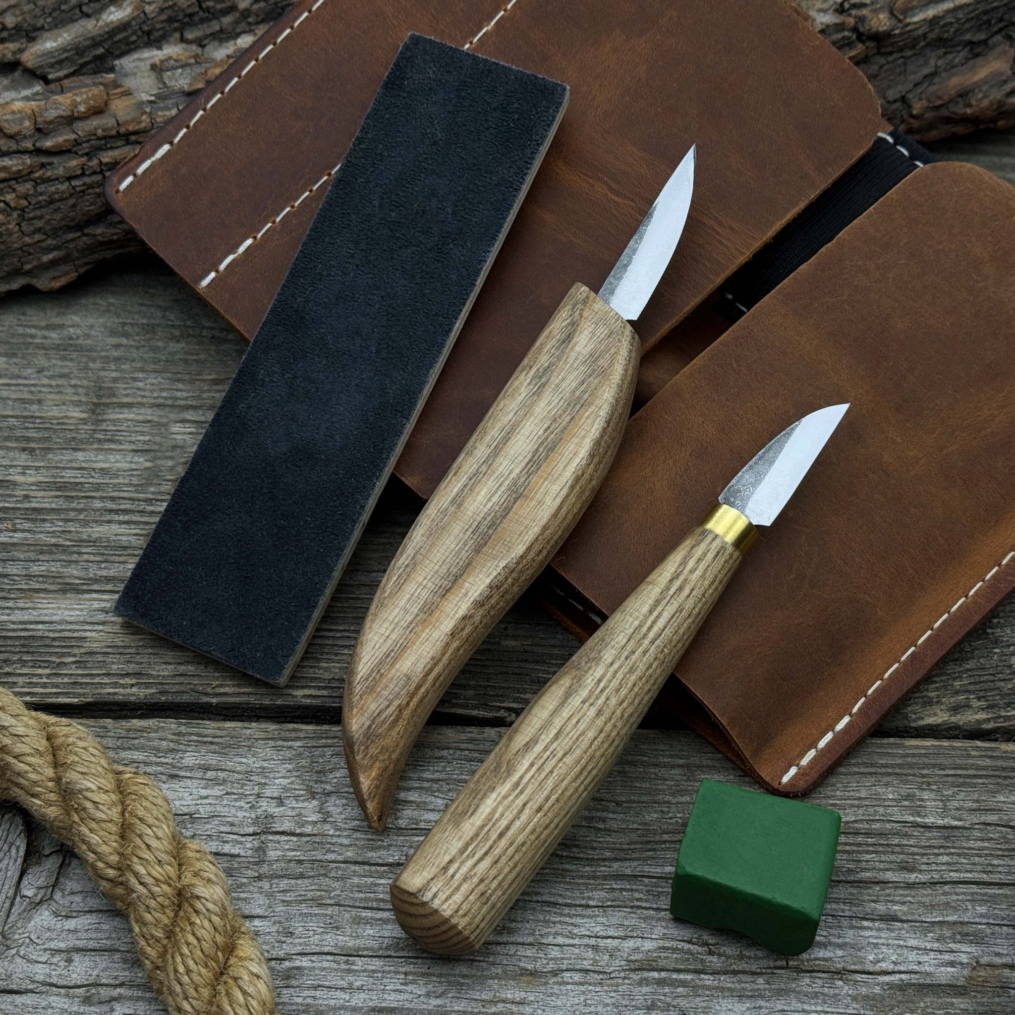 2-Piece Wood Carving Knife Set with Leather Strop and Case - Randy's LLC
