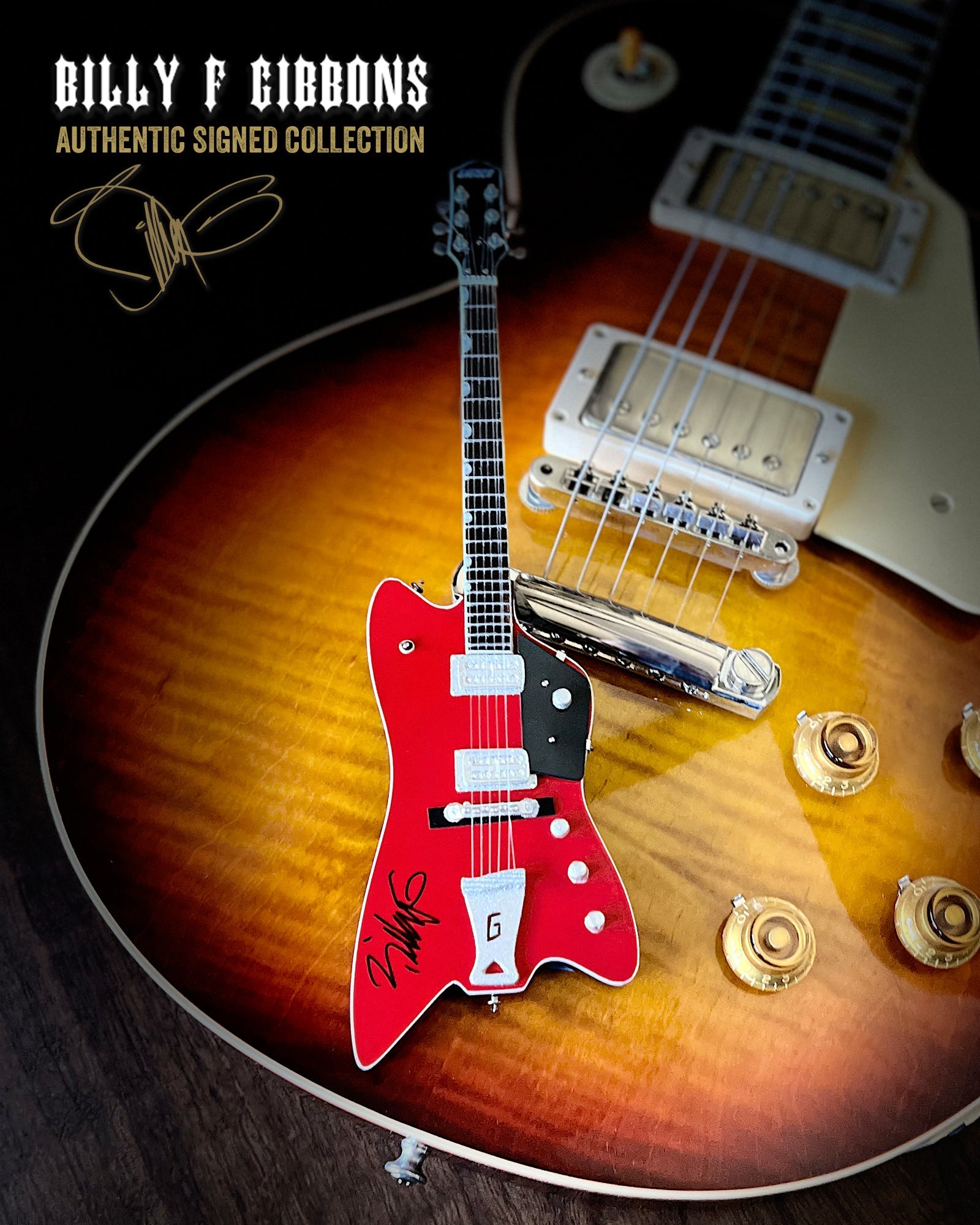 Billy F Gibbons AUTOGRAPHED COLLECTION Signature 1:4 Scale Mini Guitar Models - 1ST EDITION 2023 - Randy's LLC