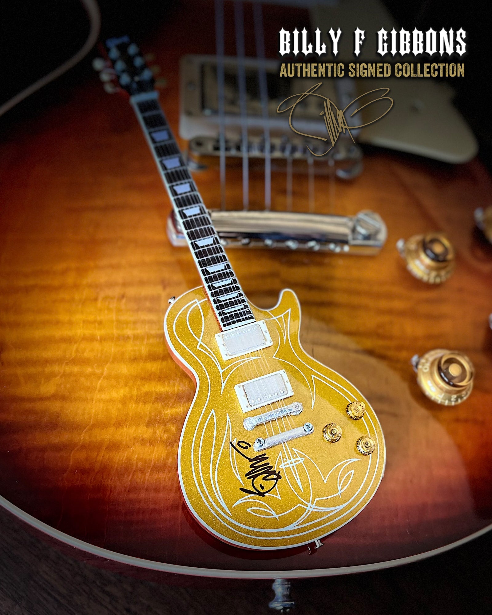 Billy F Gibbons AUTOGRAPHED COLLECTION Signature 1:4 Scale Mini Guitar Models - 1ST EDITION 2023 - Randy's LLC