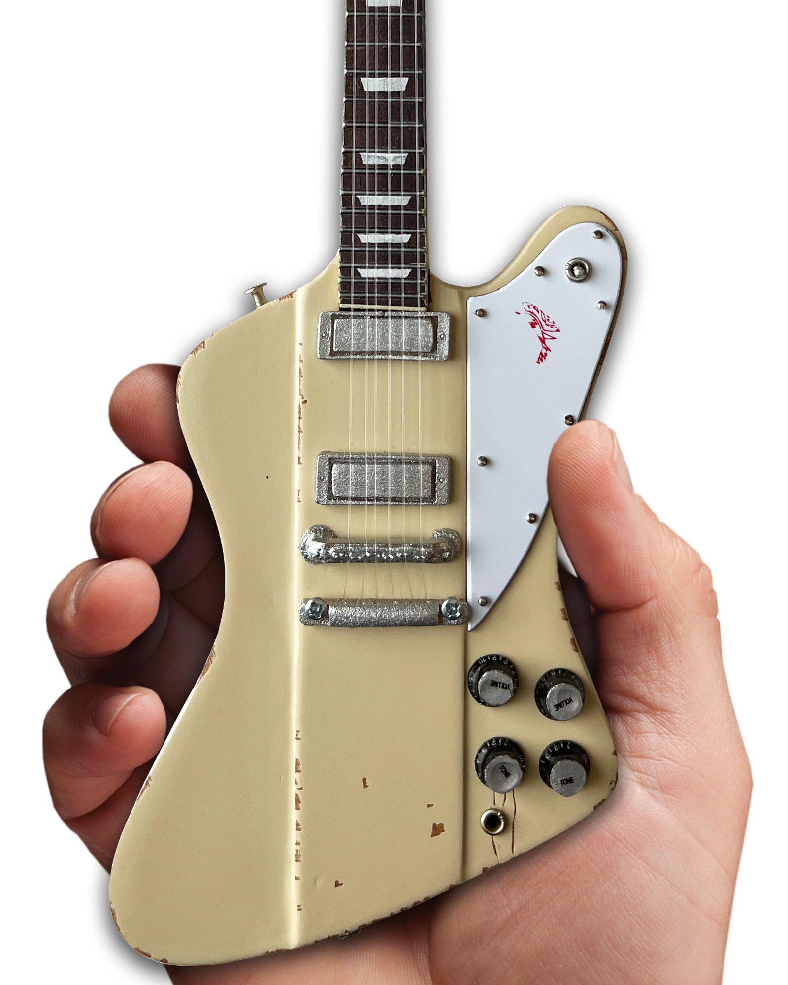 Johnny Winter 1964 Gibson Firebird V Polaris White 1.4 Scale Mini Guitar - Vintage & Distressed - Randy's LLC