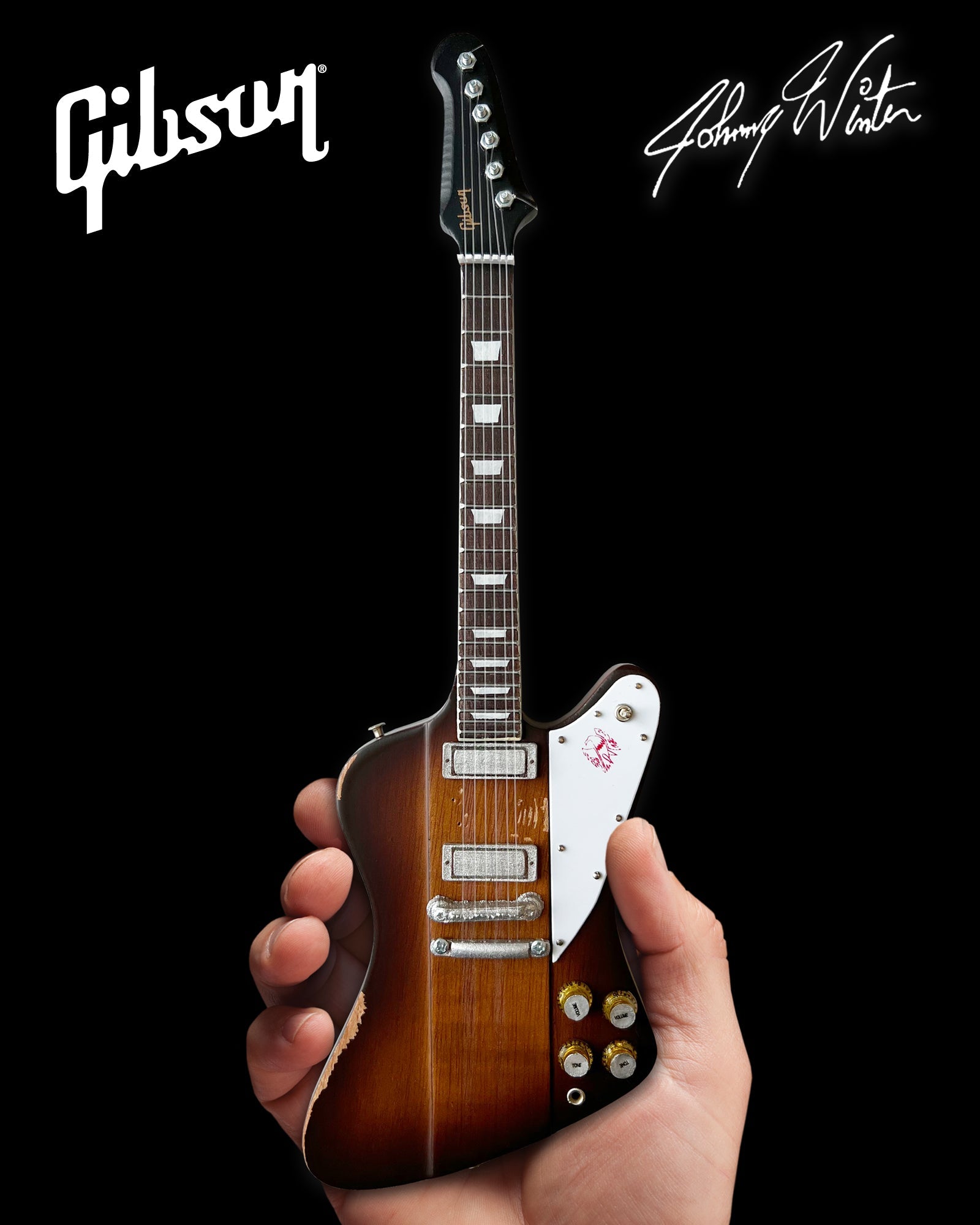 Johnny Winter 1963 Gibson Firebird V Sunburst 1.4 Scale Mini Guitar - Vintage & Distressed - Randy's LLC