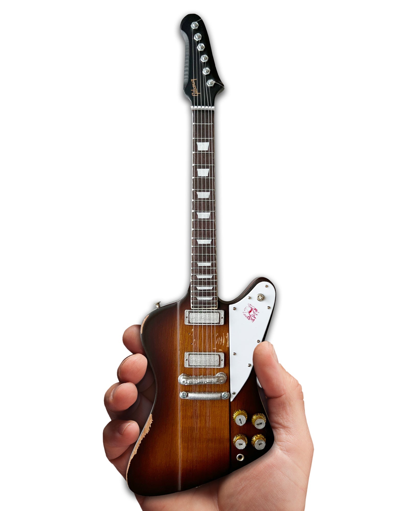 Johnny Winter 1963 Gibson Firebird V Sunburst 1.4 Scale Mini Guitar - Vintage & Distressed - Randy's LLC