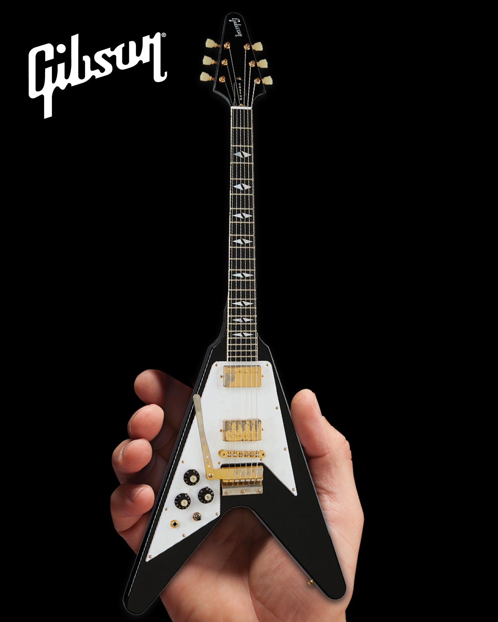 *NEW Jimi Hendrix™ Gibson 1969 Flying V - Left-Handed Ebony Finish 1:4 Scale Mini Guitar Model - Randy's LLC