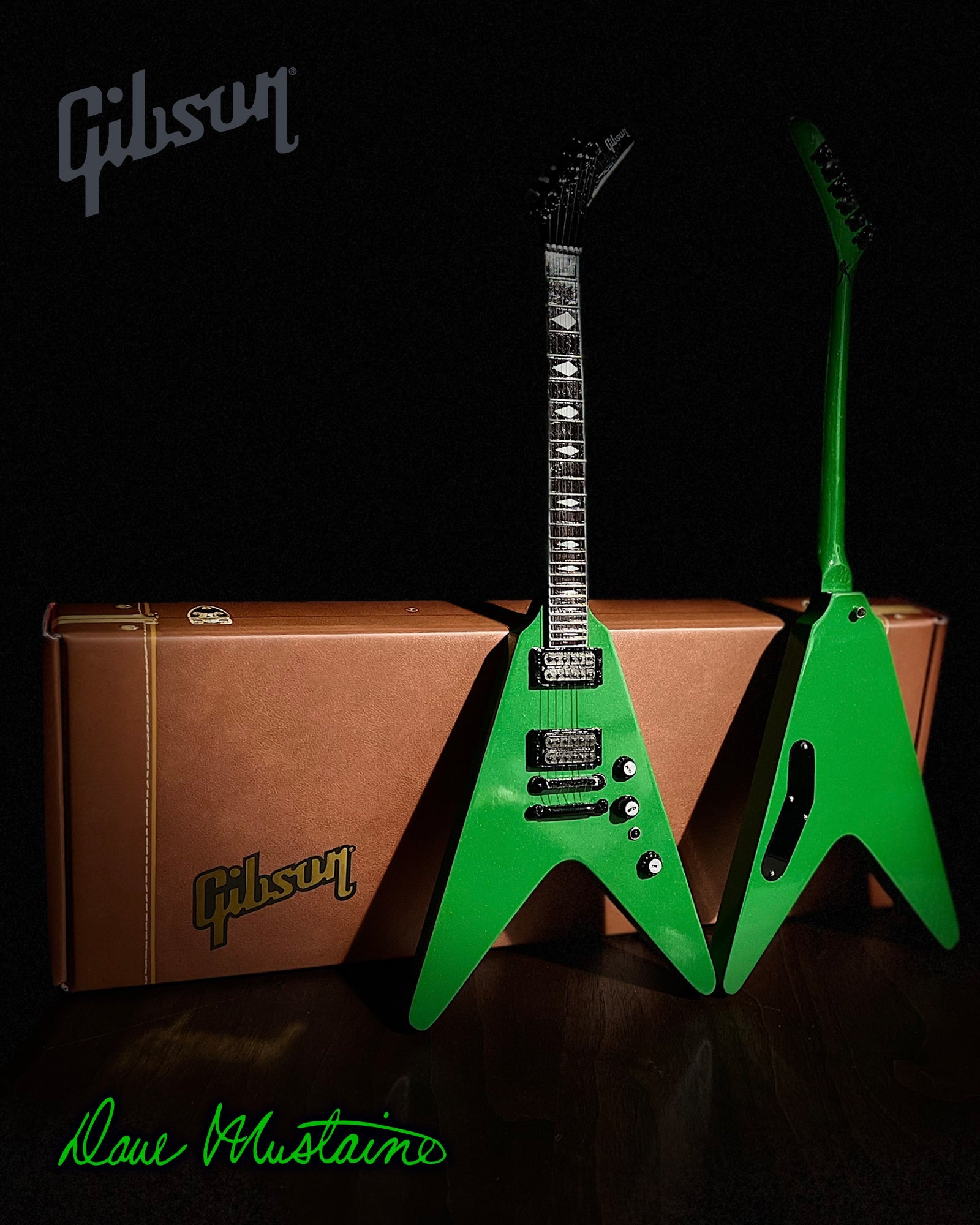 Dave Mustaine Signature Gibson Flying V SET OF 2 Mini Guitar Collection - Rust in Peace & Silver Metallic - Randy's LLC