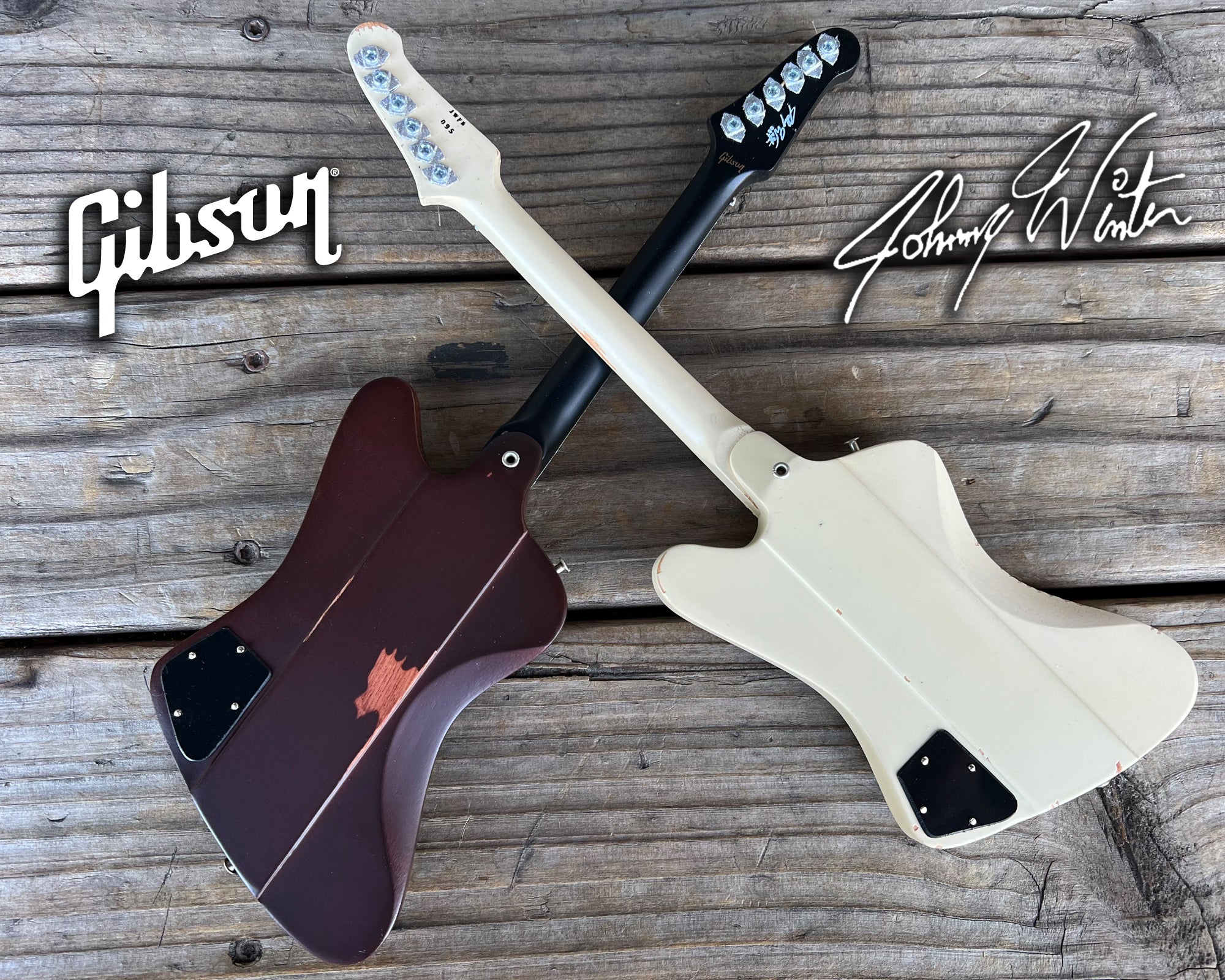 Johnny Winter Signature Gibson Firebird SET OF 2 Mini Guitar Models - Polaris & Sunburst - Randy's LLC