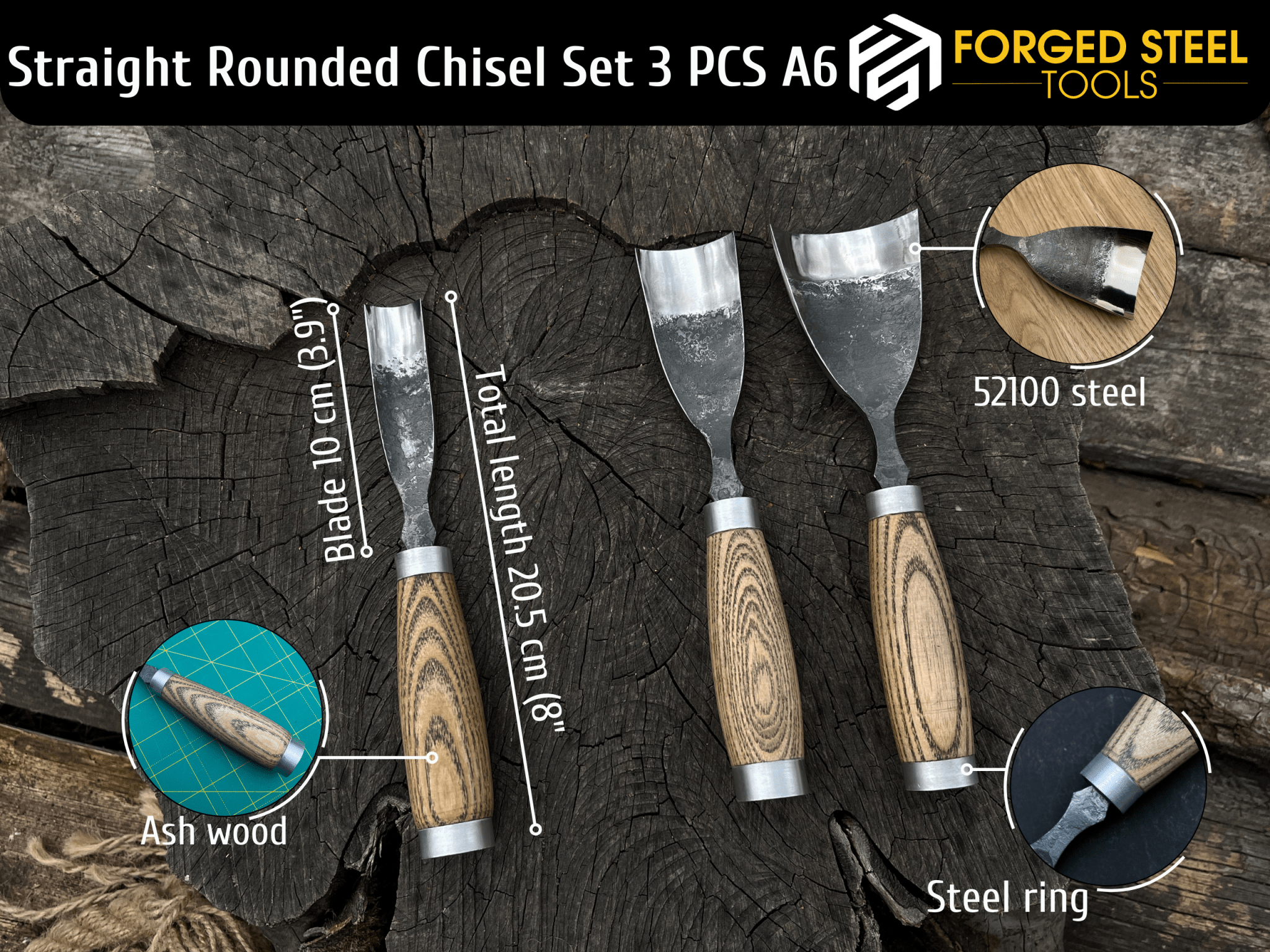 3-Piece Straight Rounded Chisel Set - Randy's LLC