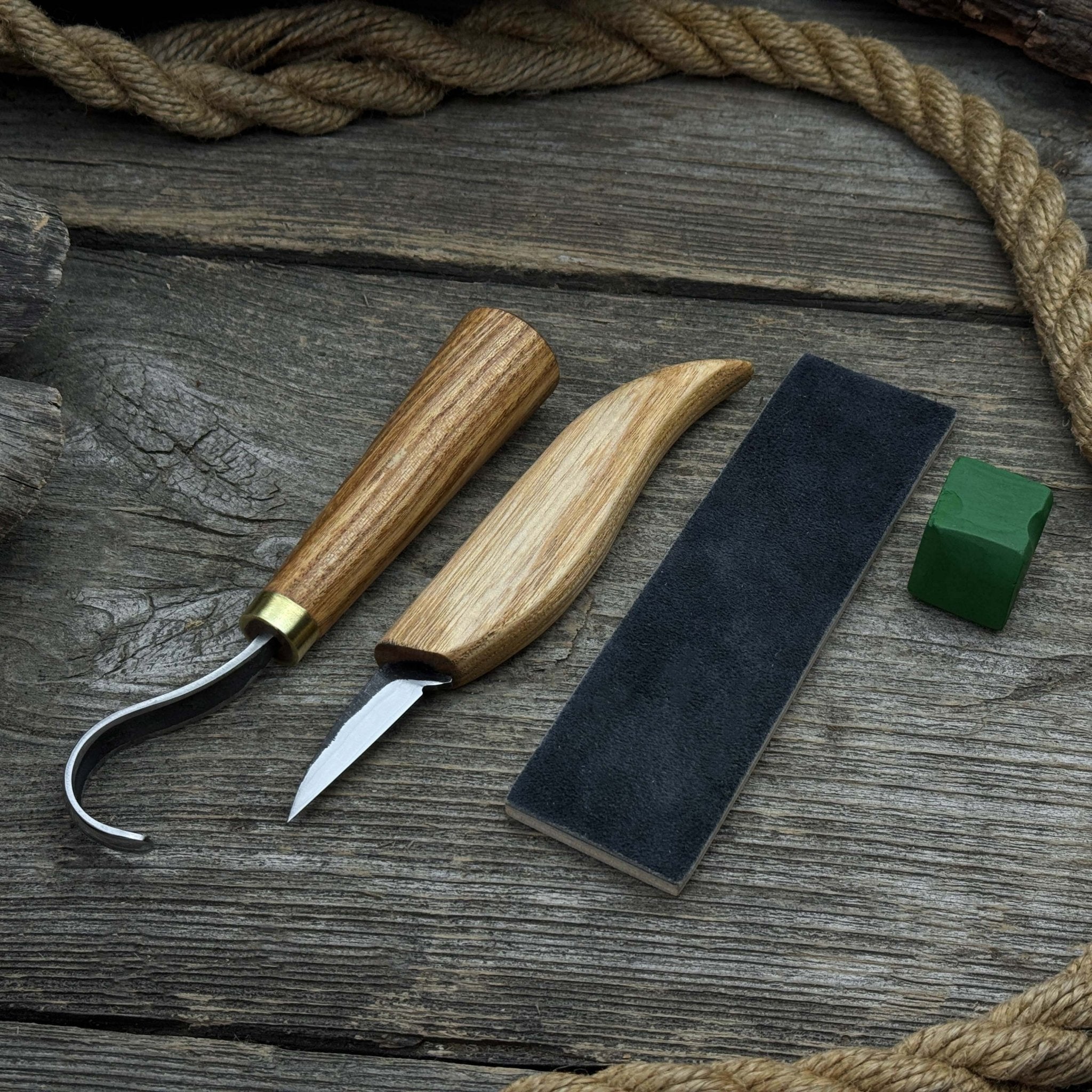 3-Piece Wood Carving Knife Set – Whittling Knife, Hook Knife & Leather Strop - Randy's LLC