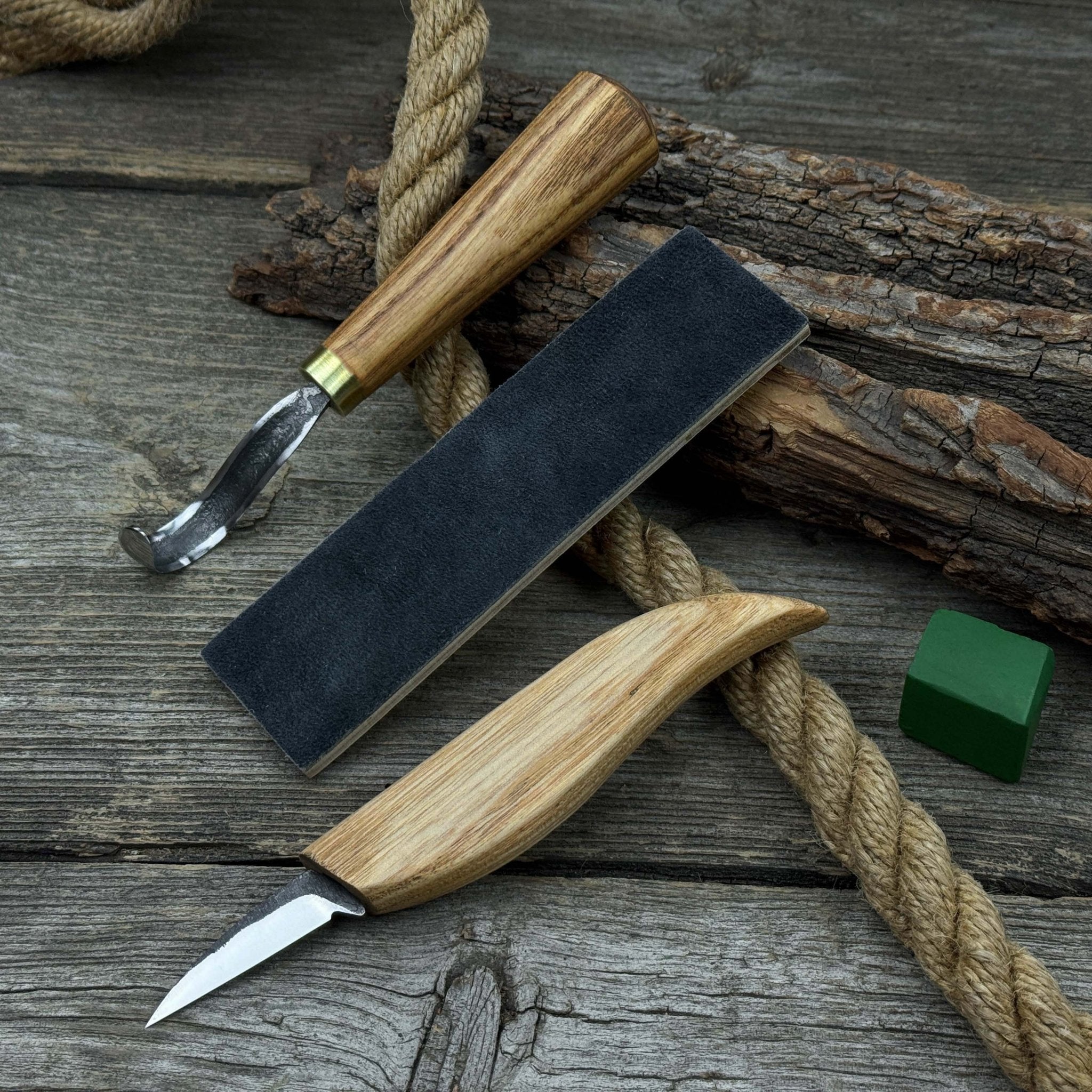 3-Piece Wood Carving Knife Set – Whittling Knife, Hook Knife & Leather Strop - Randy's LLC