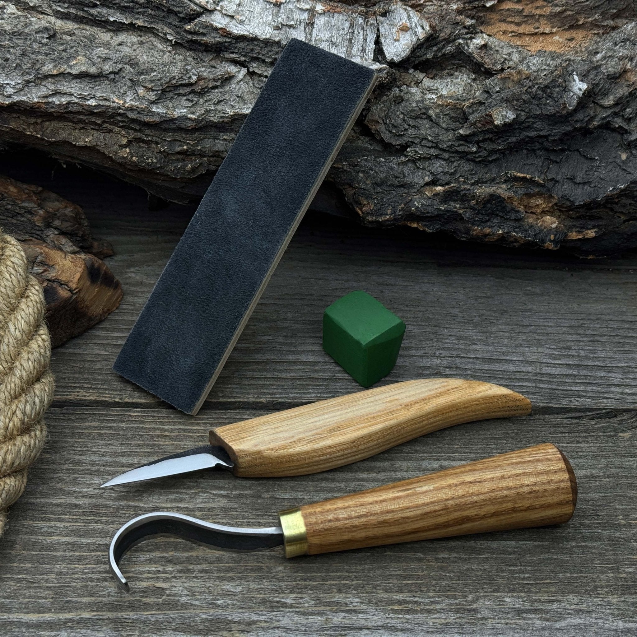 3-Piece Wood Carving Knife Set – Whittling Knife, Hook Knife & Leather Strop - Randy's LLC