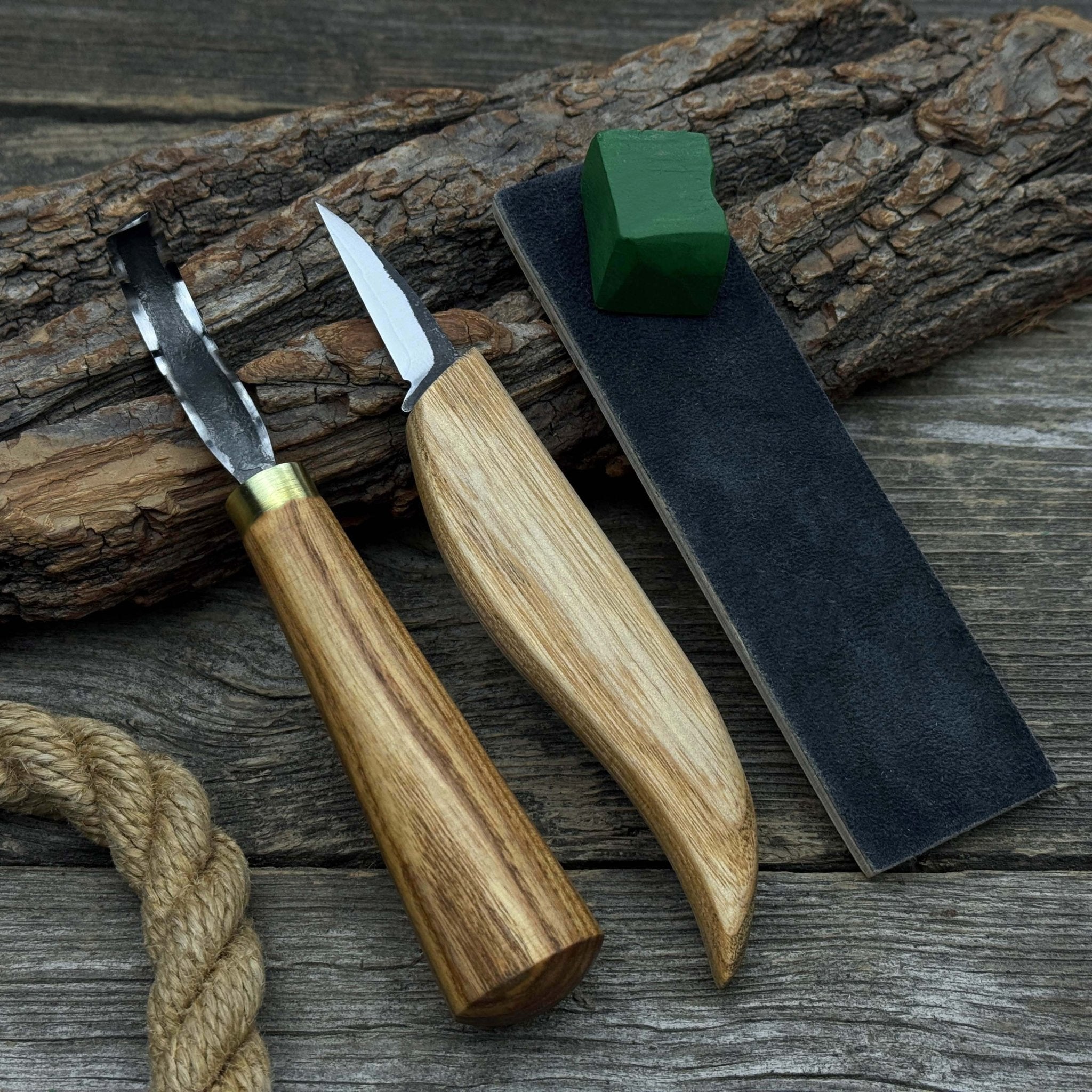 3-Piece Wood Carving Knife Set – Whittling Knife, Hook Knife & Leather Strop - Randy's LLC