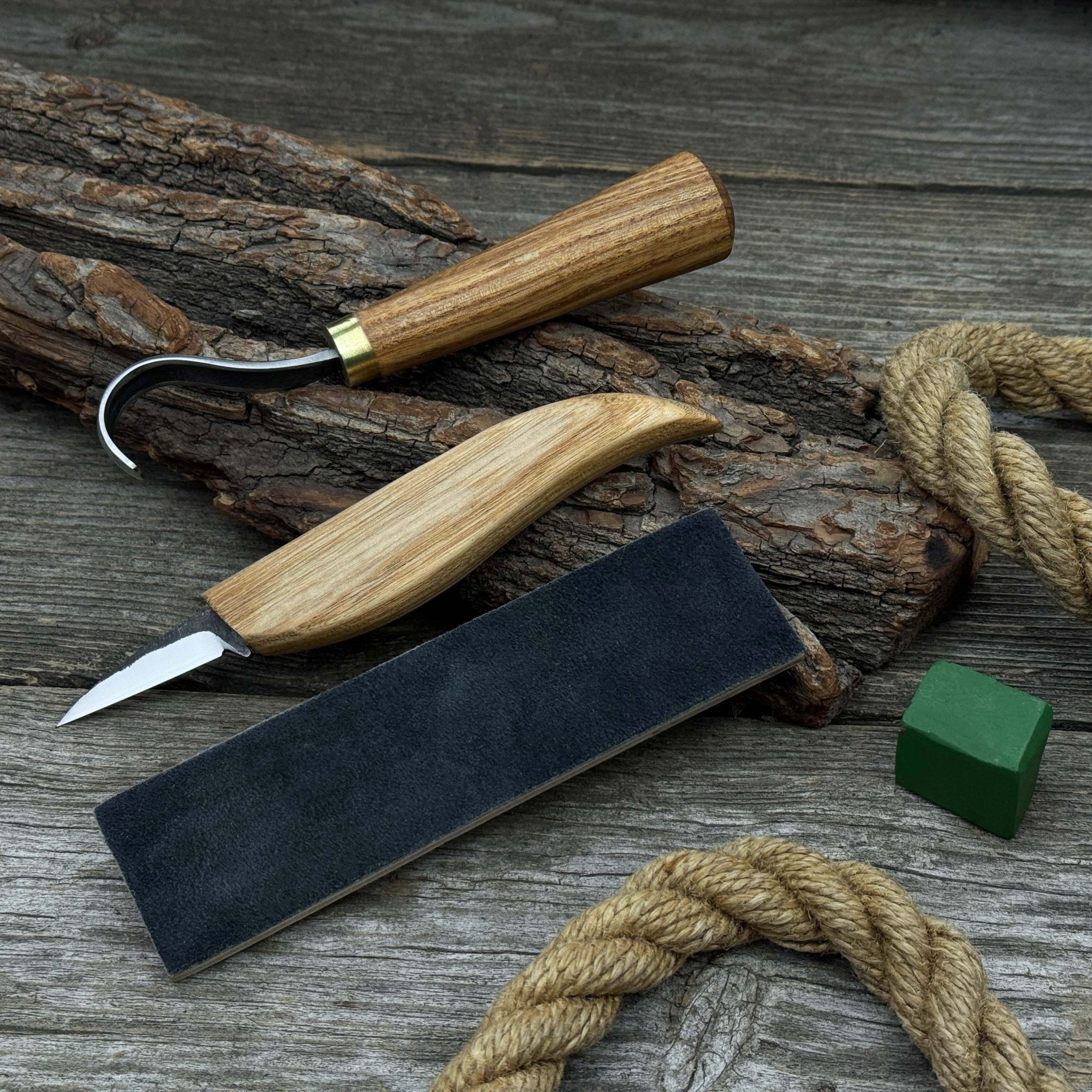 3-Piece Wood Carving Knife Set – Whittling Knife, Hook Knife & Leather Strop - Randy's LLC