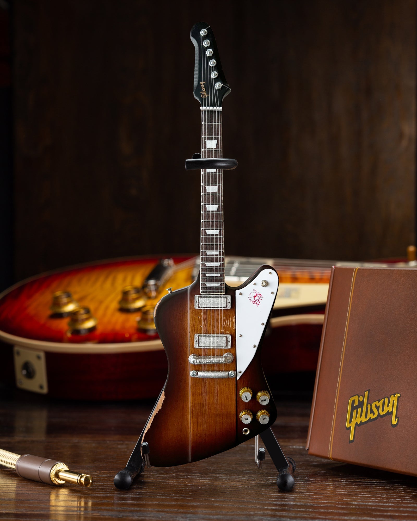 Johnny Winter 1963 Gibson Firebird V Sunburst 1.4 Scale Mini Guitar - Vintage & Distressed - Randy's LLC