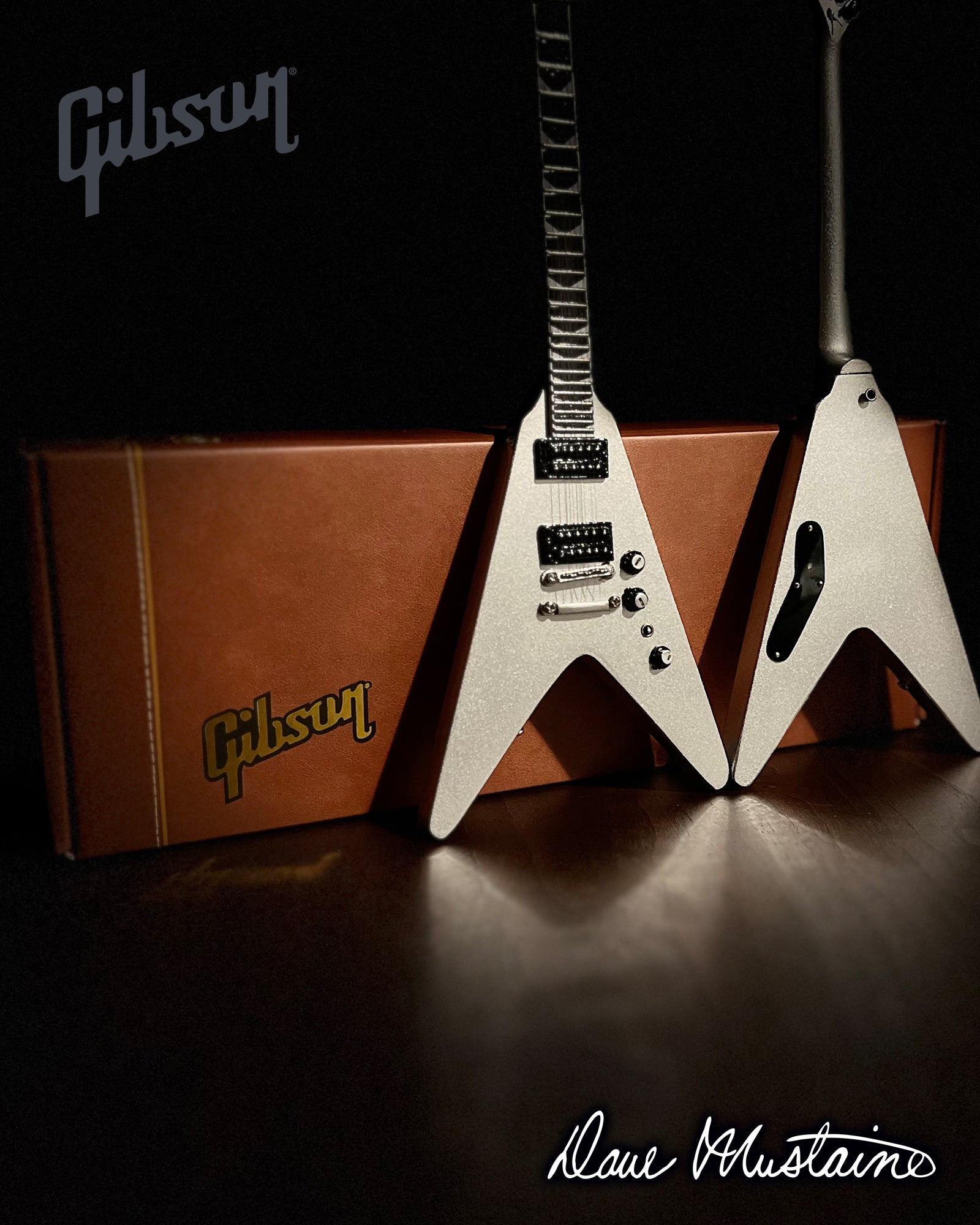 Dave Mustaine Gibson Flying V EXP Silver Metallic Mini Guitar Model - Randy's LLC