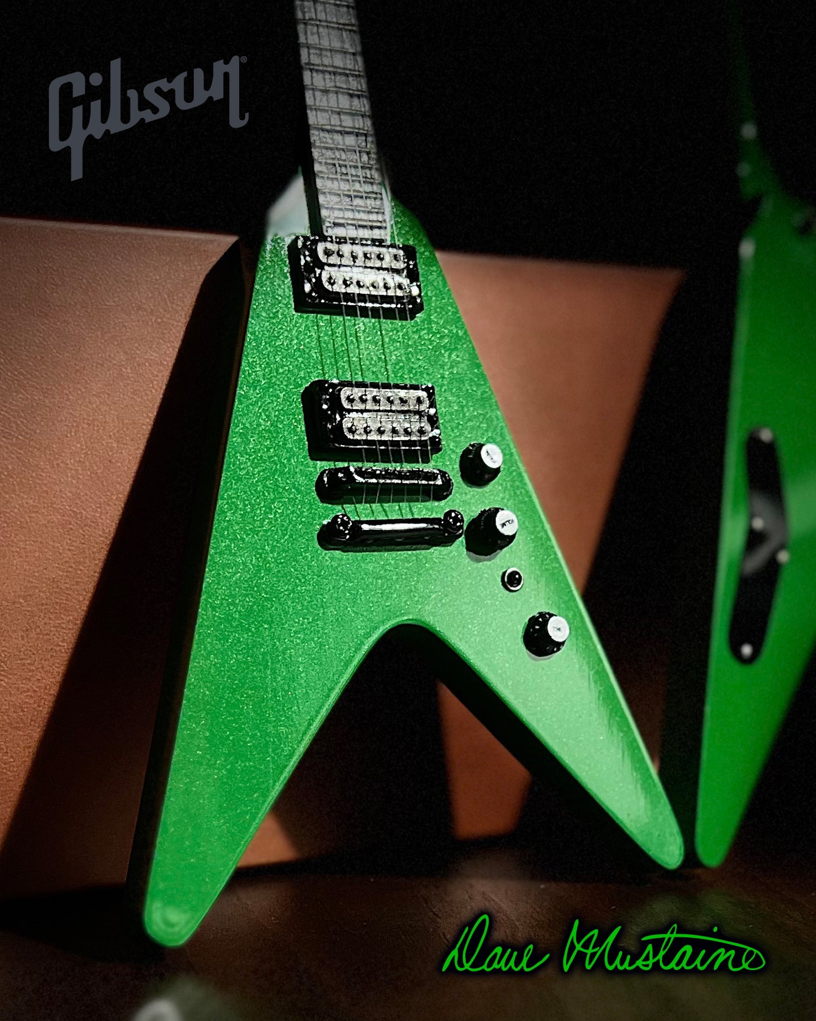 Dave Mustaine Gibson Flying V EXP Rust In Peace Alien Tech Green Mini Guitar Model - Randy's LLC