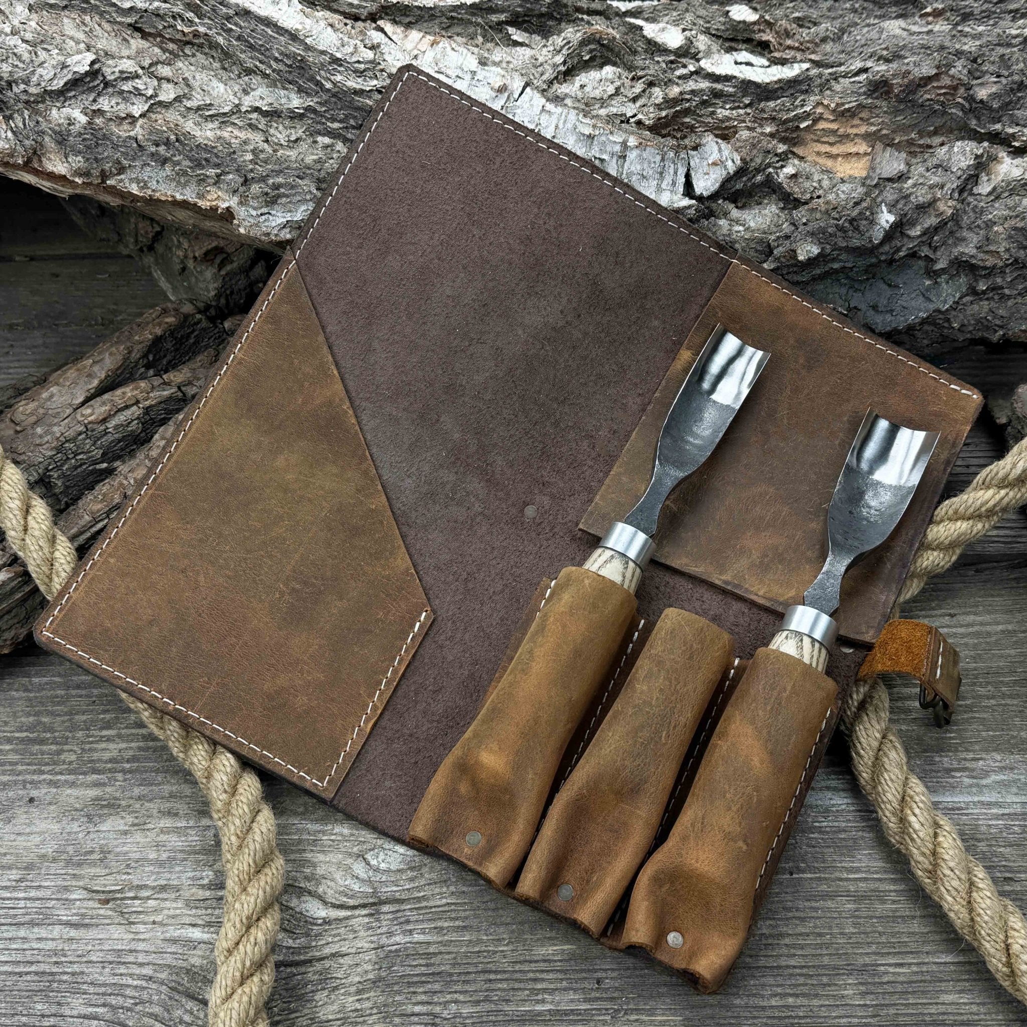4 Pocket Leather Tool Roll for Carving Tools - Randy's LLC