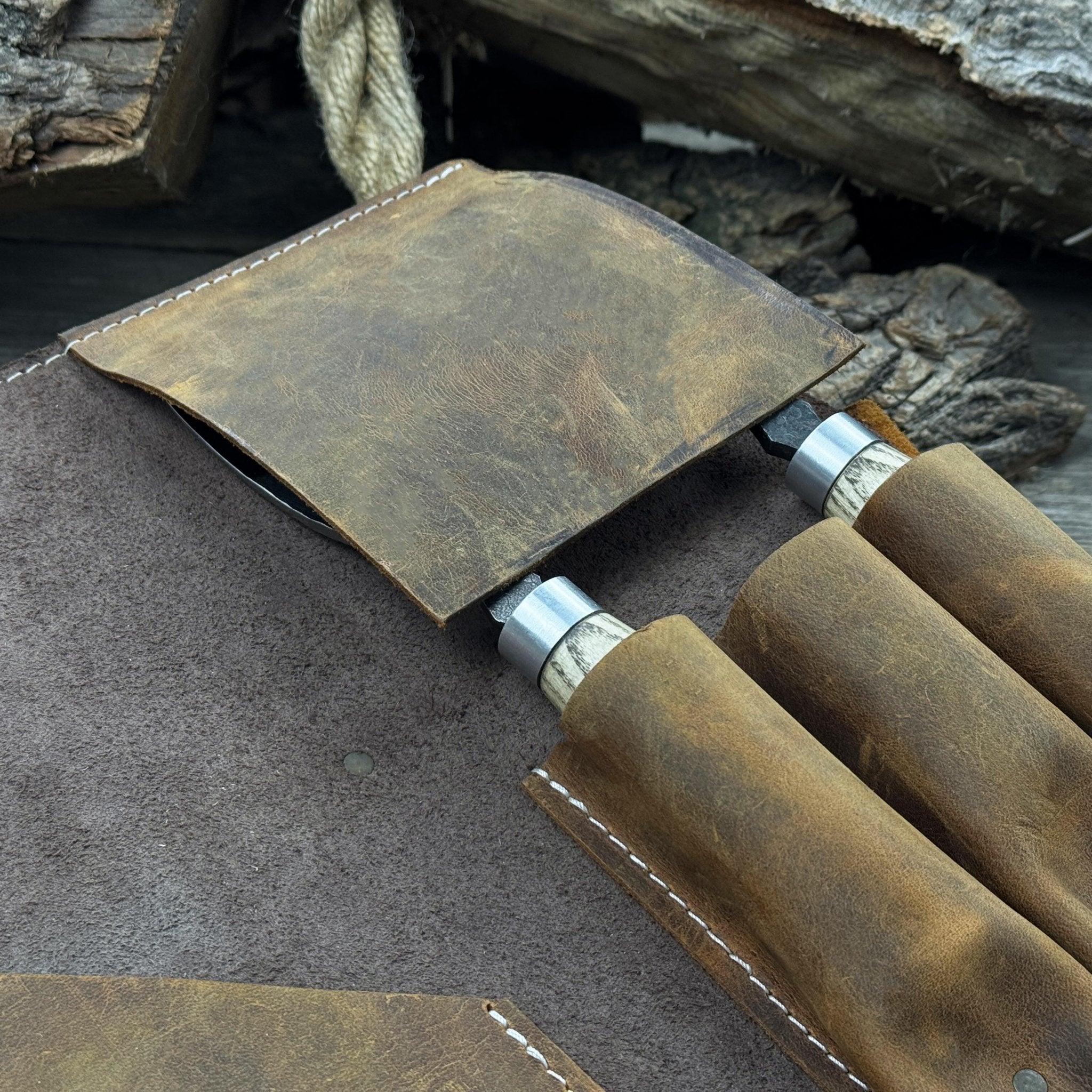4 Pocket Leather Tool Roll for Carving Tools - Randy's LLC