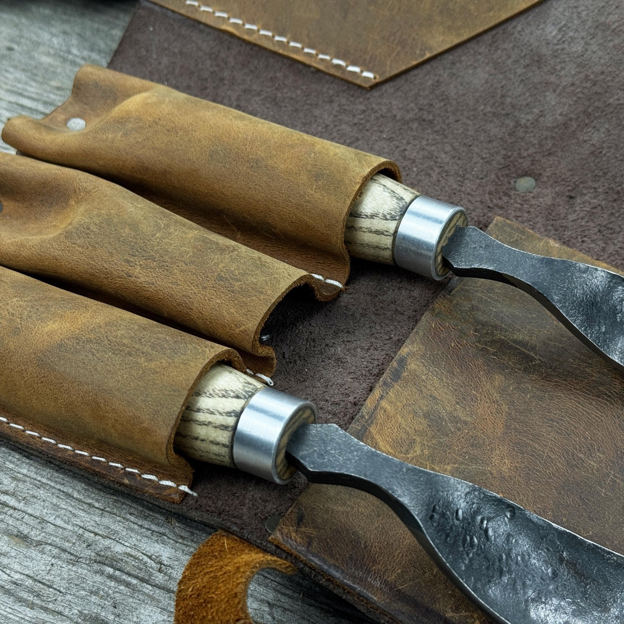 4 Pocket Leather Tool Roll for Carving Tools - Randy's LLC