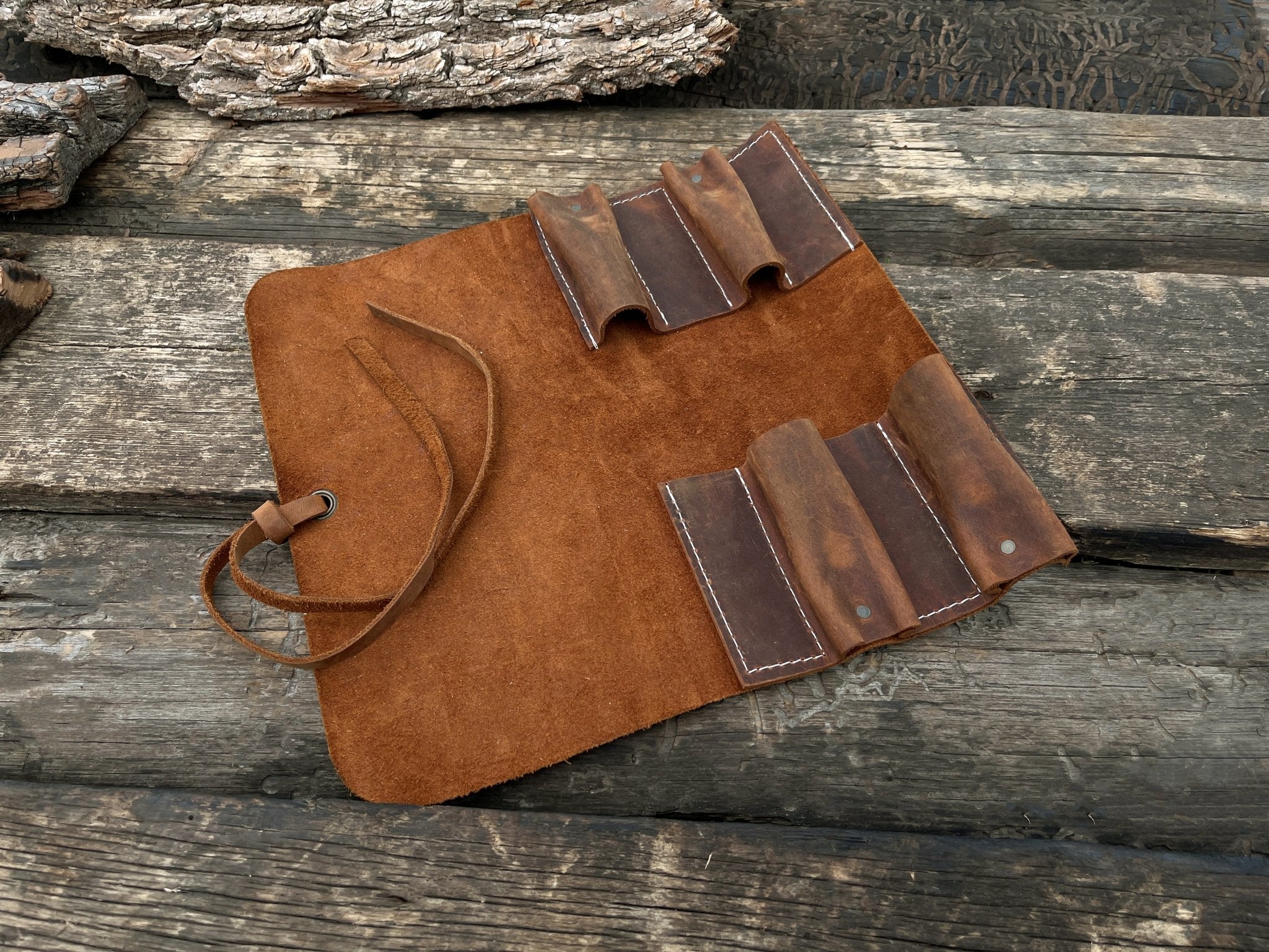 4 Pocket Leather Tool Roll - Randy's LLC