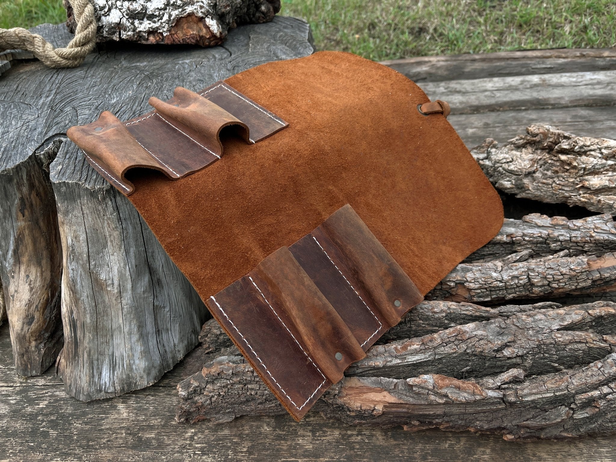 4 Pocket Leather Tool Roll - Randy's LLC
