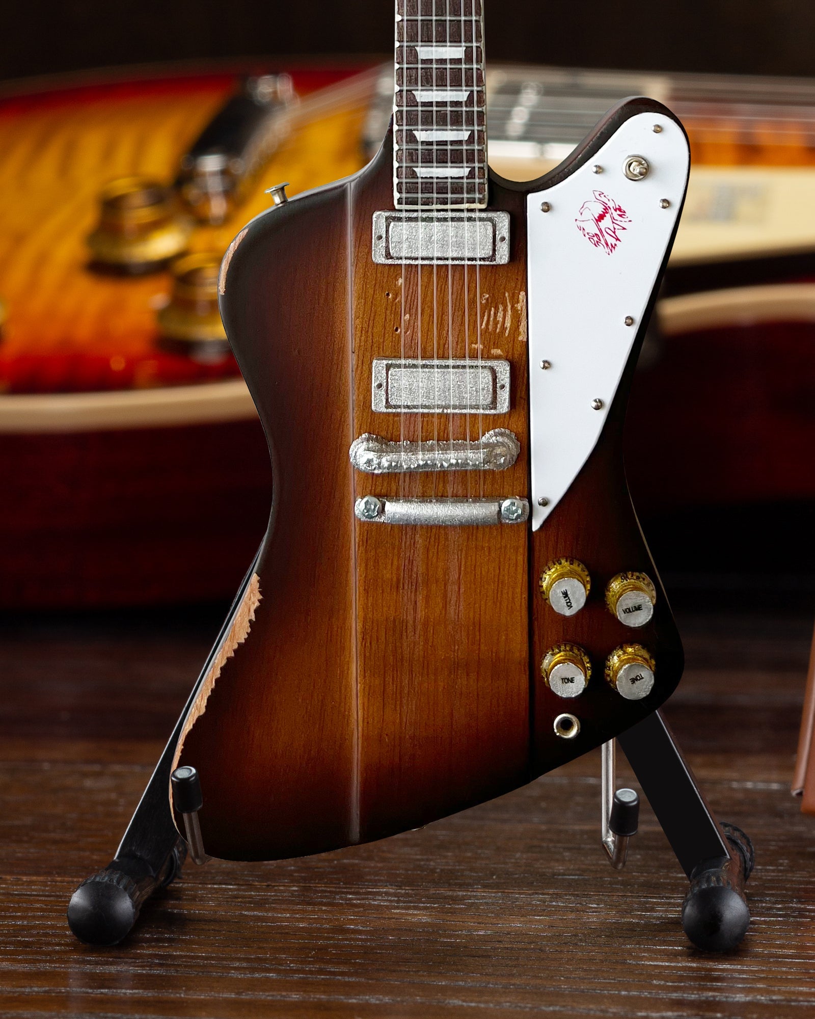 Johnny Winter 1963 Gibson Firebird V Sunburst 1.4 Scale Mini Guitar - Vintage & Distressed - Randy's LLC
