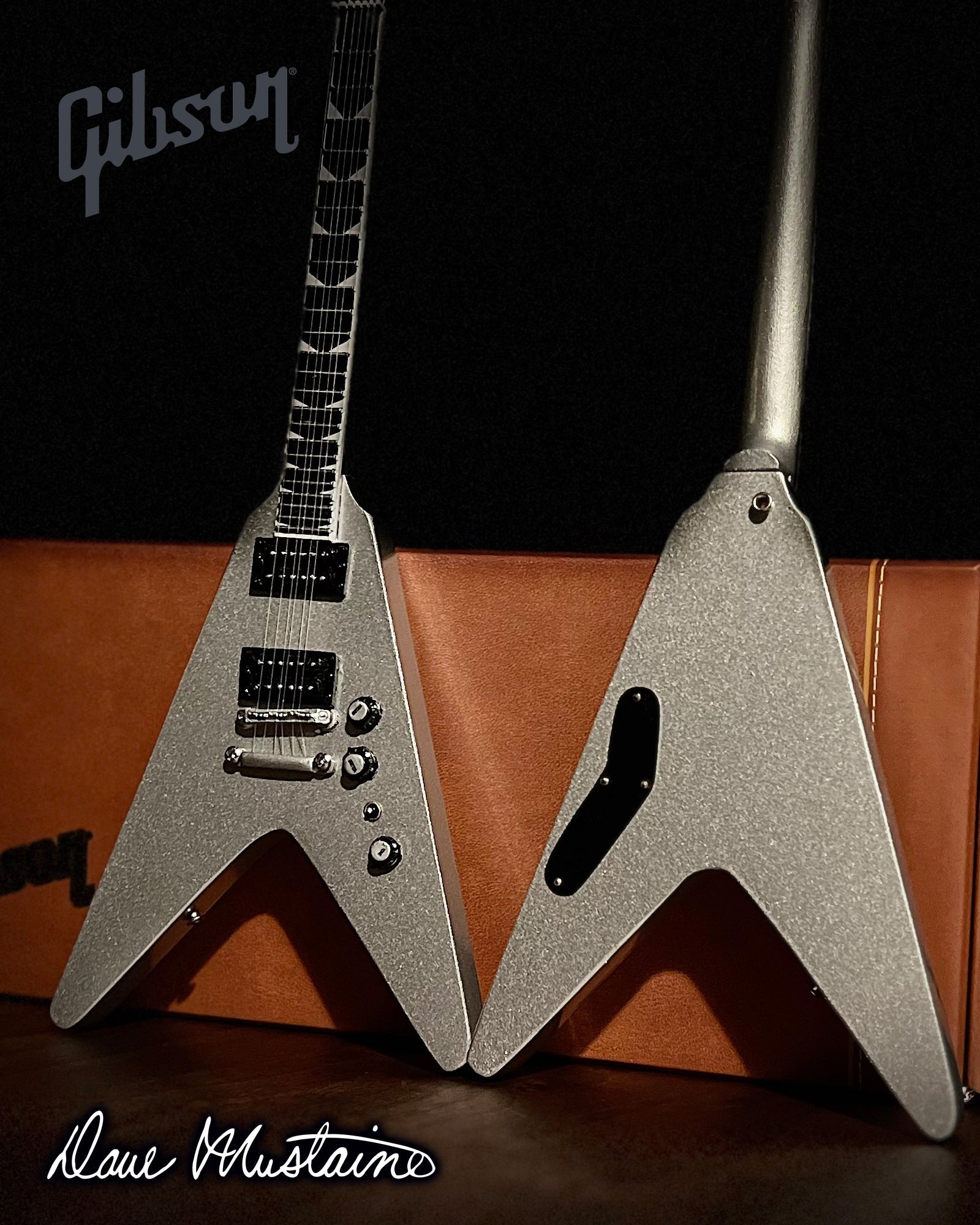 Dave Mustaine Gibson Flying V EXP Silver Metallic Mini Guitar Model - Randy's LLC