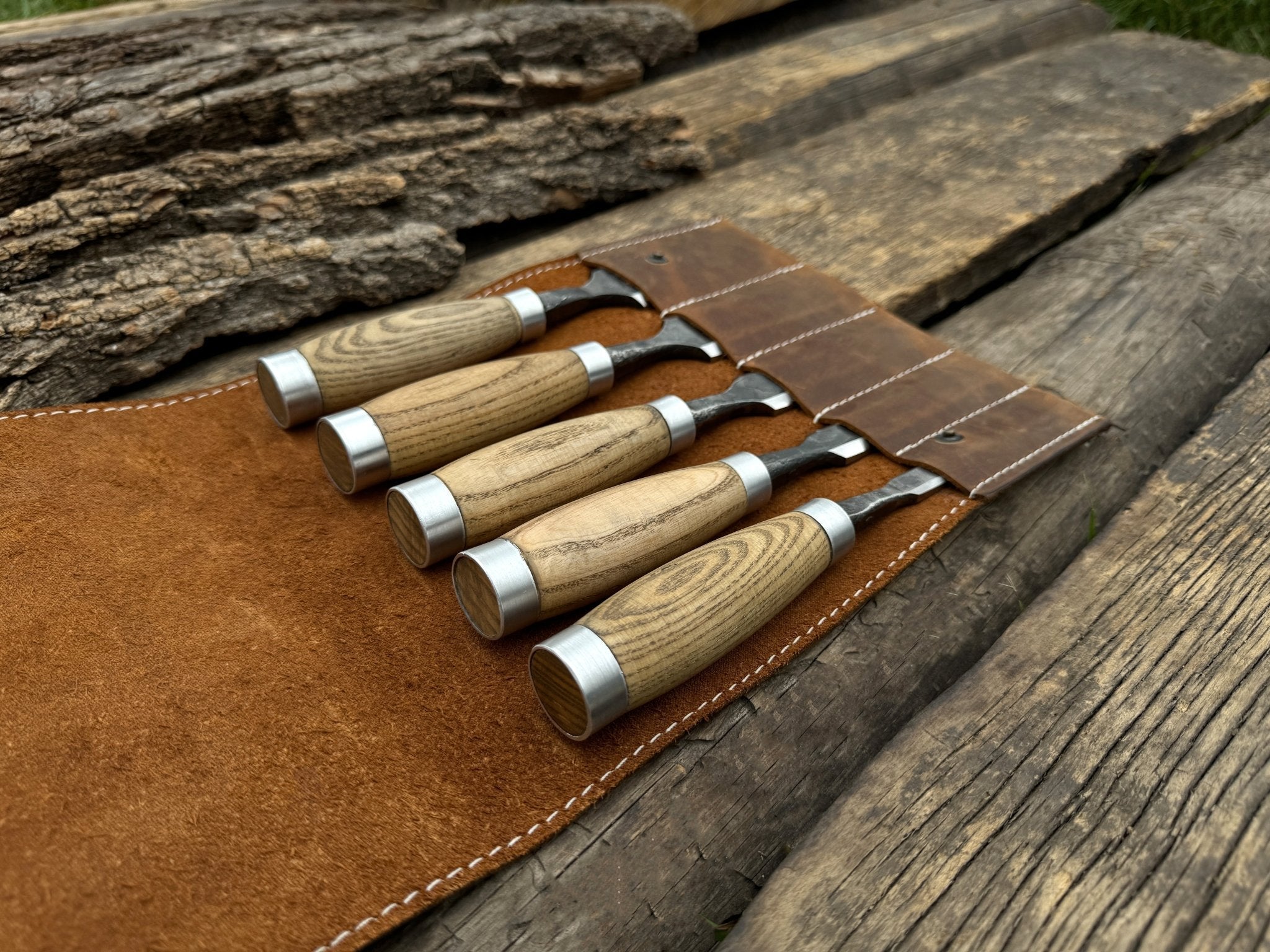 5-Piece Small Timber Framing Chisel Set with Leather Case - Randy's LLC