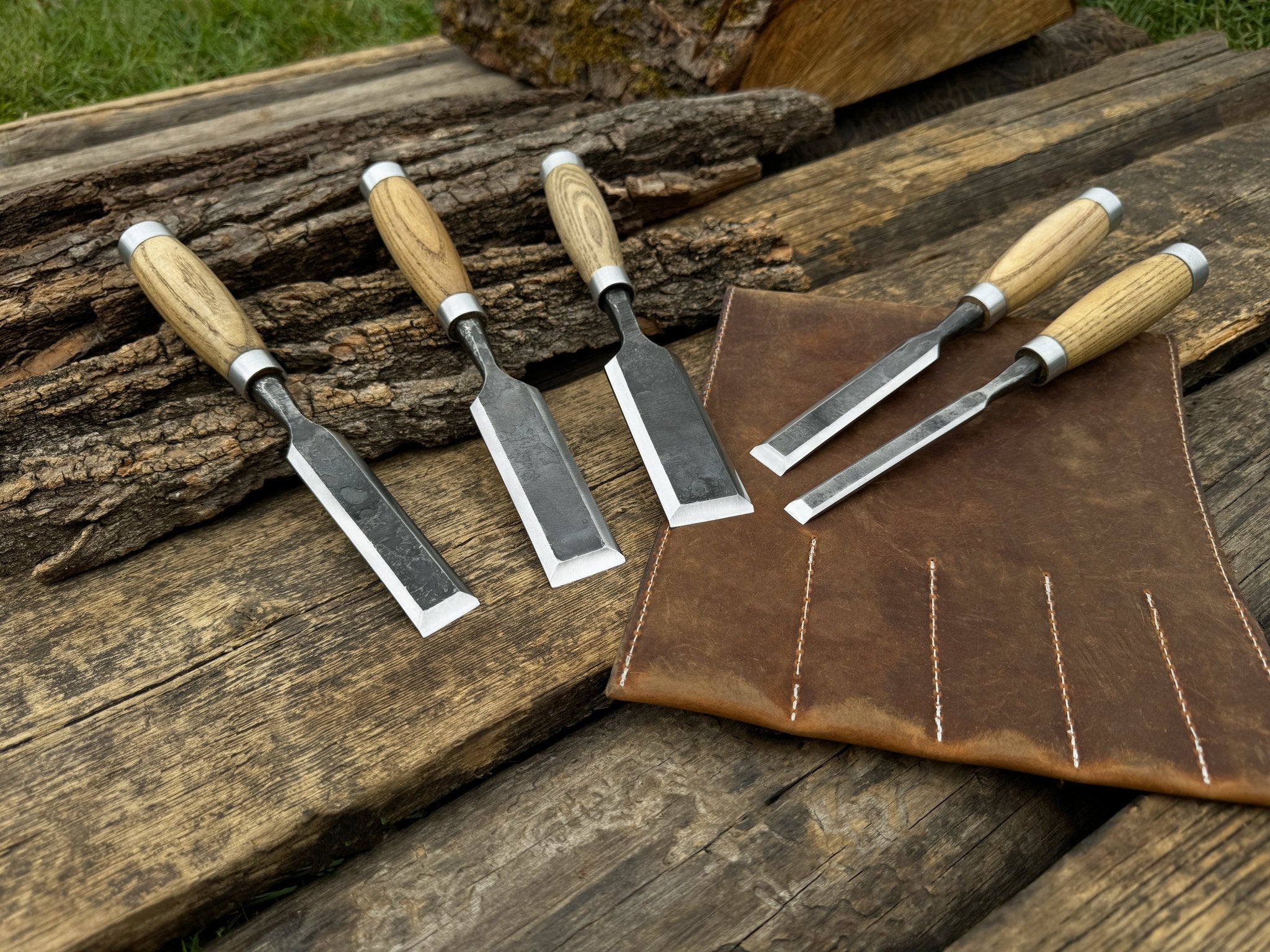 5-Piece Small Timber Framing Chisel Set with Leather Case - Randy's LLC