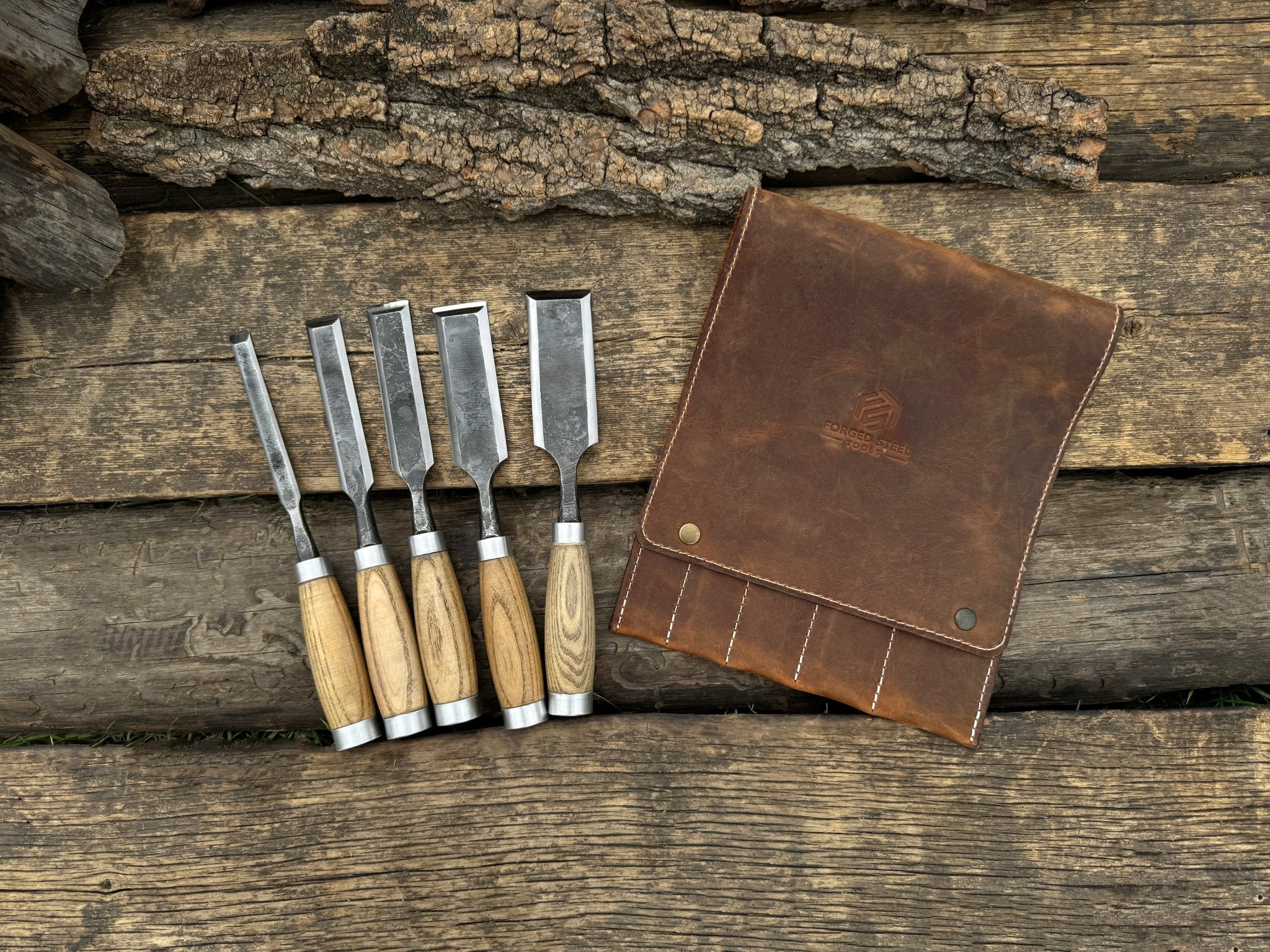 5-Piece Small Timber Framing Chisel Set with Leather Case - Randy's LLC