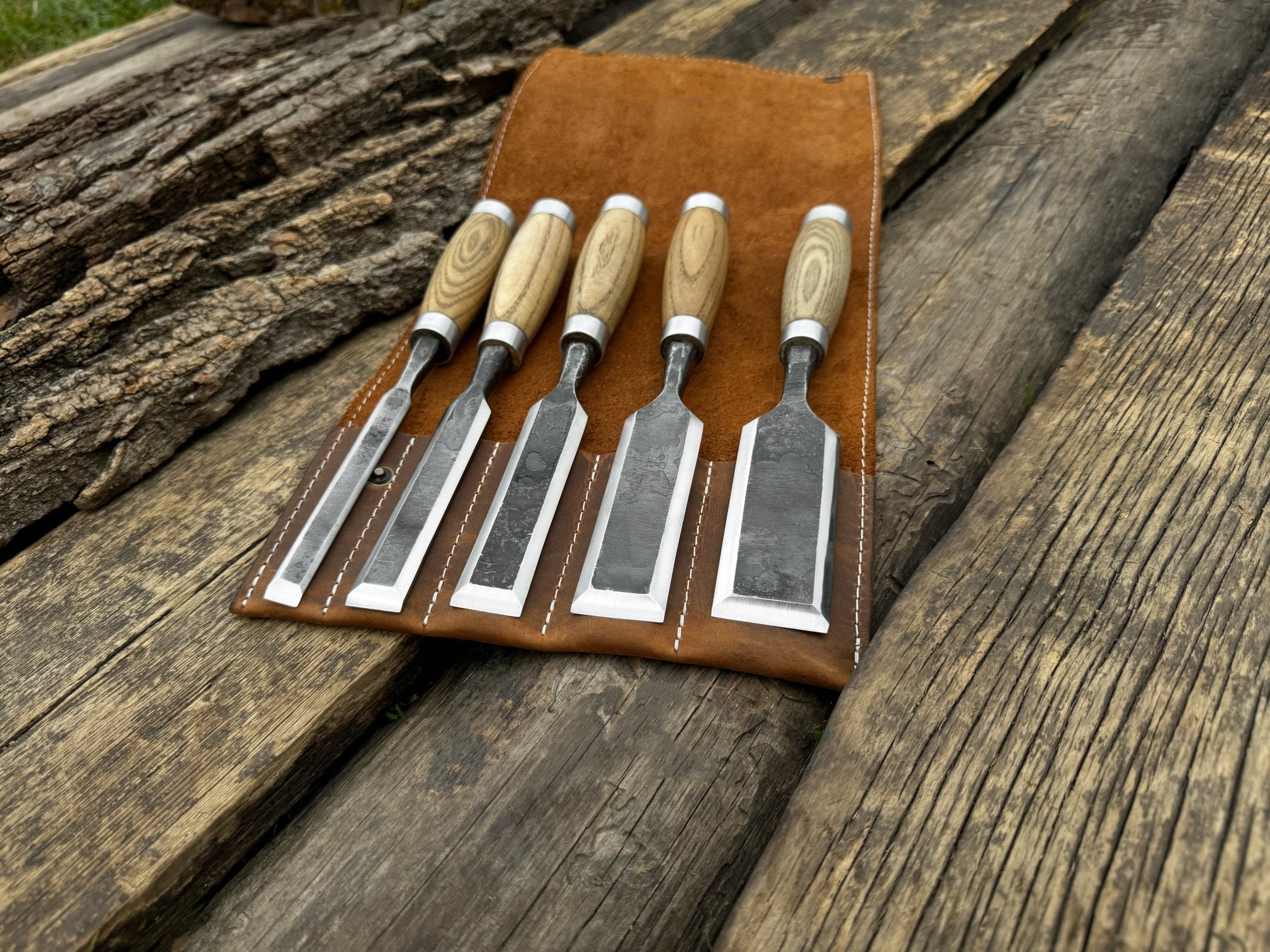 5-Piece Small Timber Framing Chisel Set with Leather Case - Randy's LLC