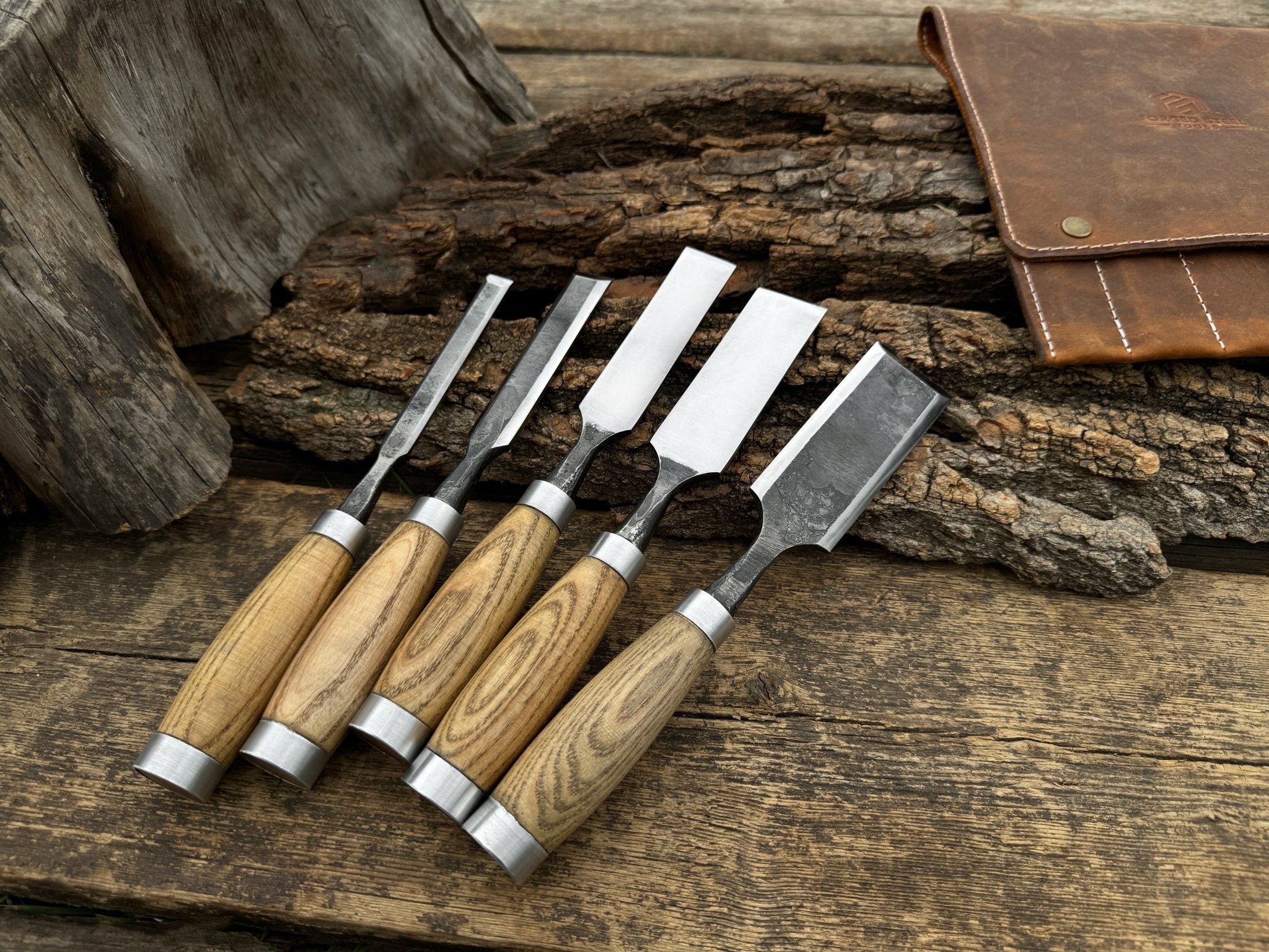 5-Piece Small Timber Framing Chisel Set with Leather Case - Randy's LLC