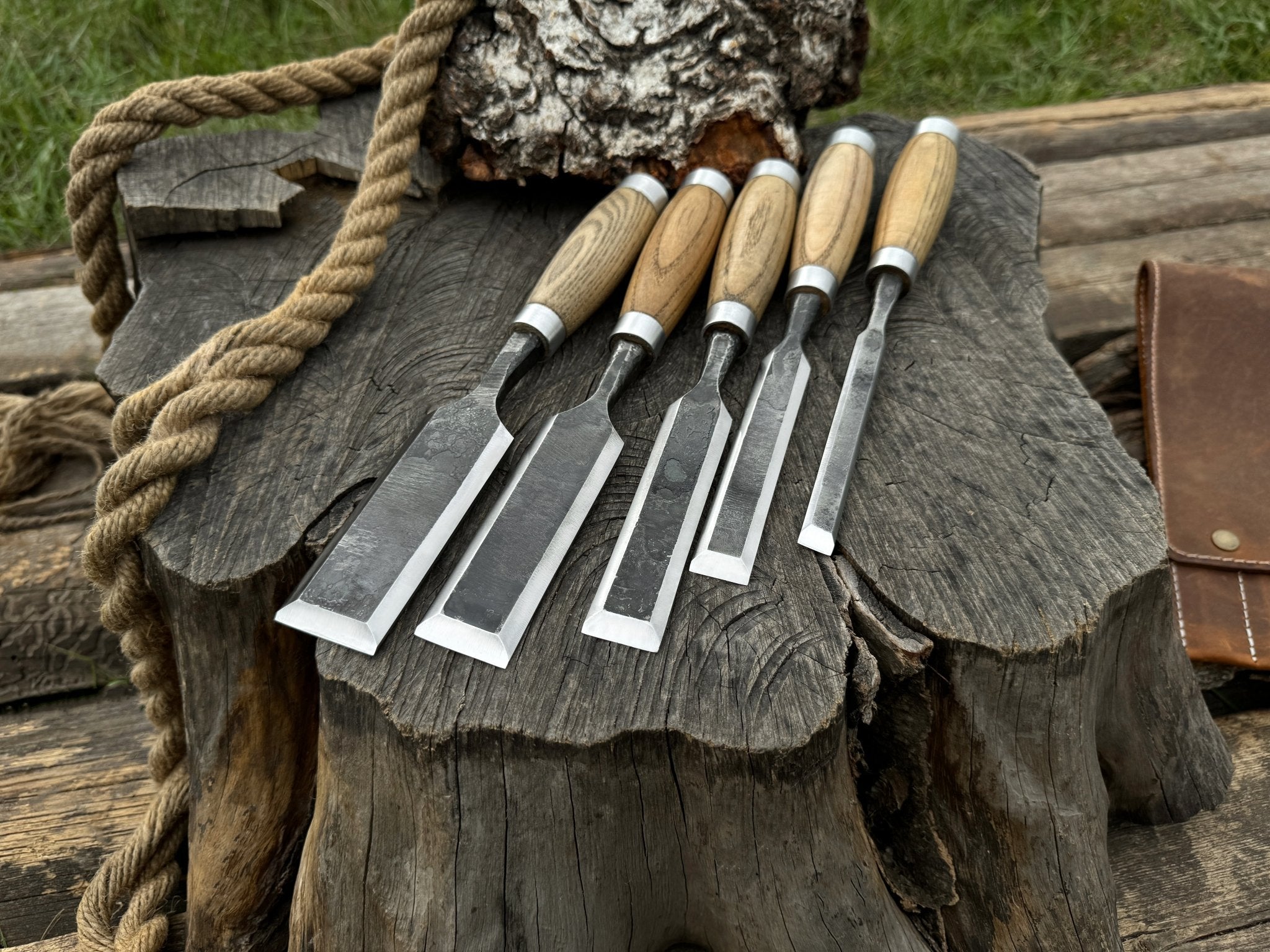 5-Piece Small Timber Framing Chisel Set with Leather Case - Randy's LLC