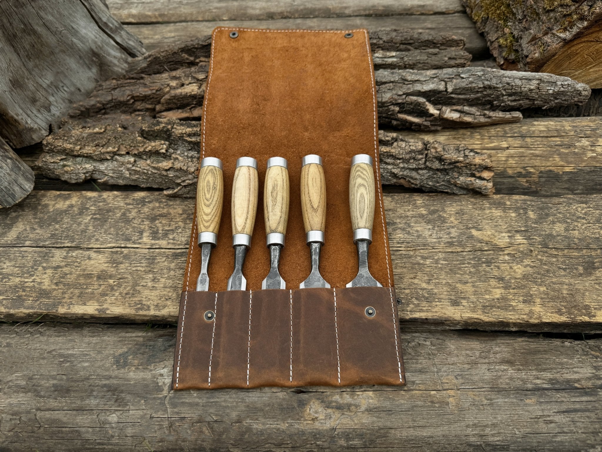 5-Piece Small Timber Framing Chisel Set with Leather Case - Randy's LLC