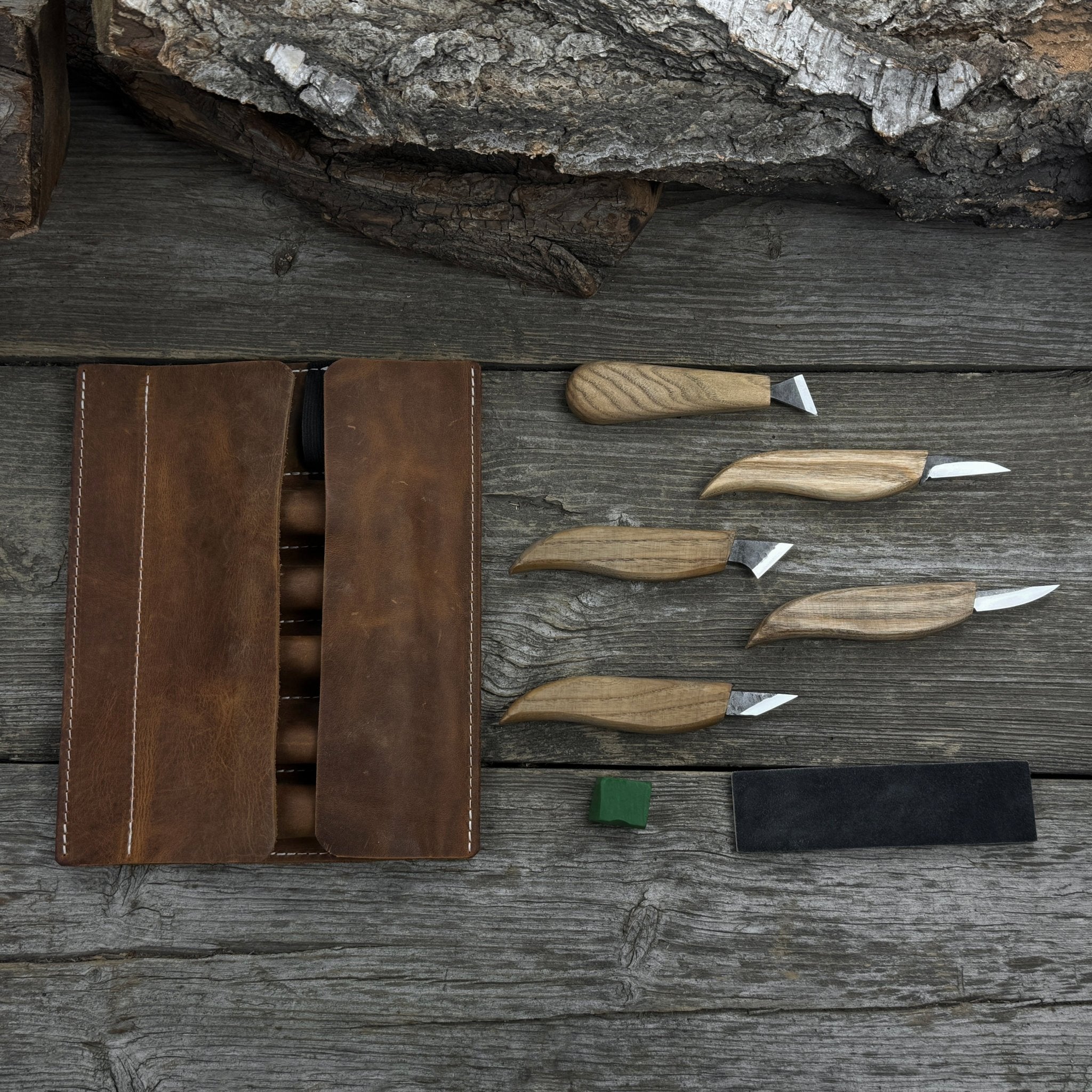 5-Piece Wood Carving Knife Set with Sharpening Board & Leather Case - Randy's LLC