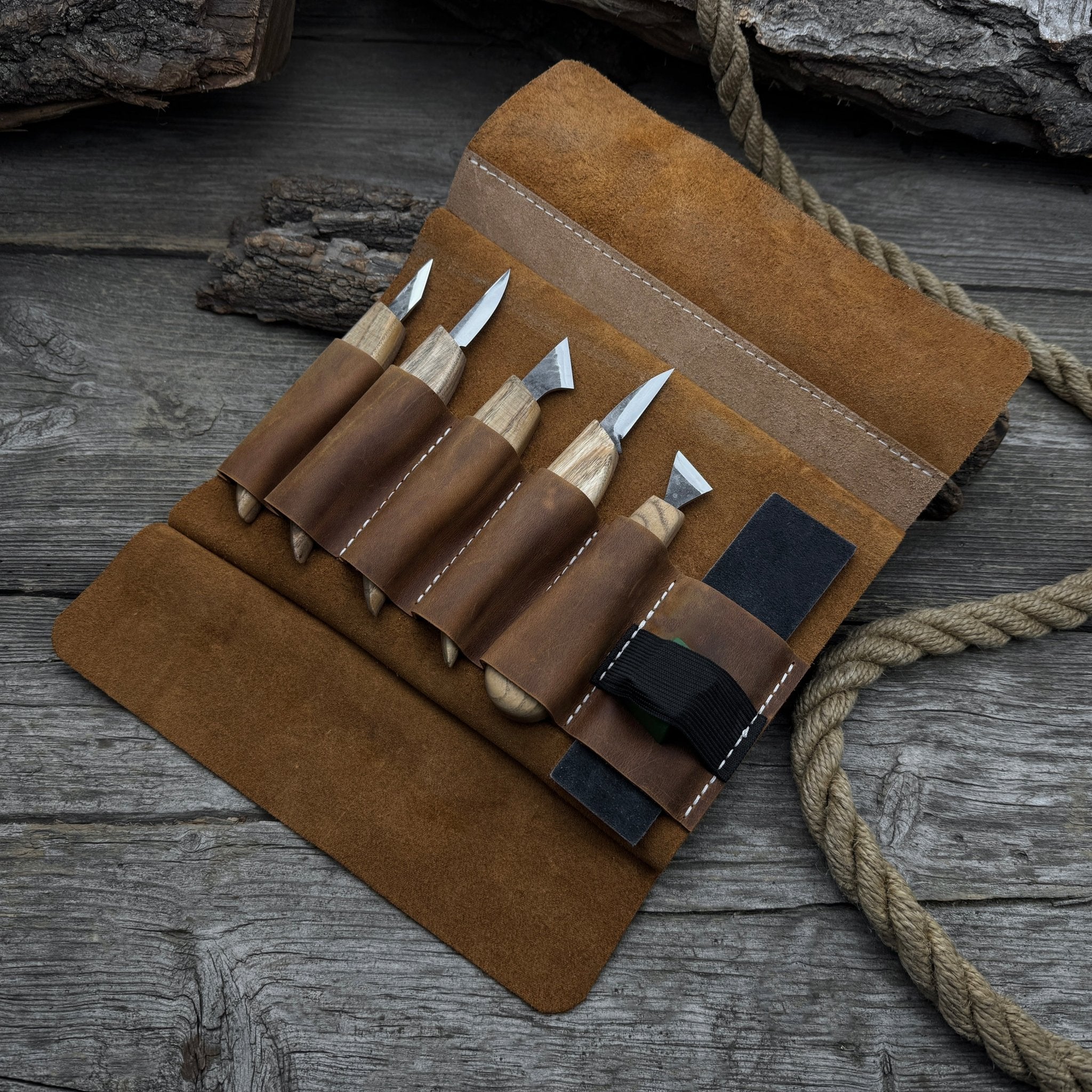 5-Piece Wood Carving Knife Set with Sharpening Board & Leather Case - Randy's LLC