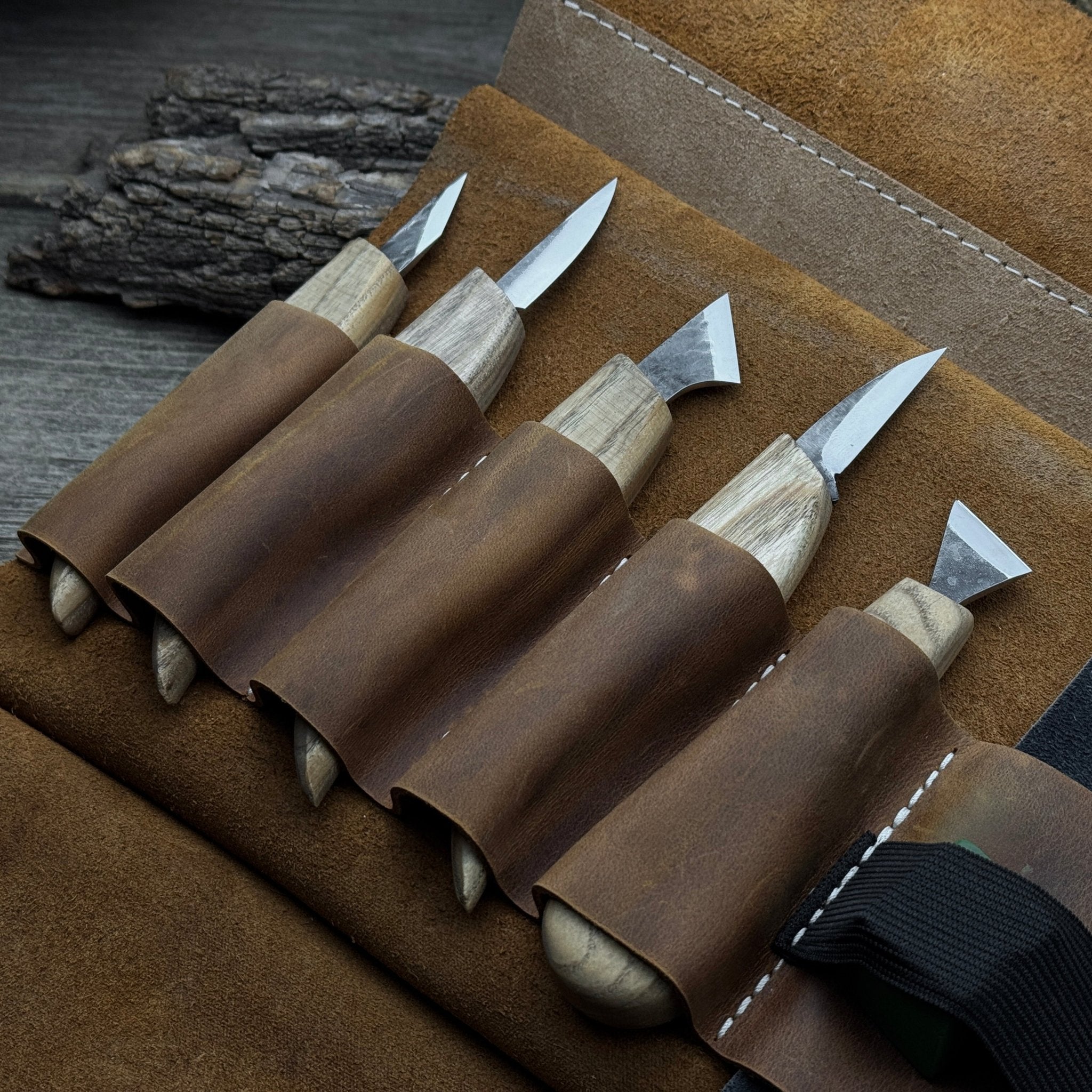5-Piece Wood Carving Knife Set with Sharpening Board & Leather Case - Randy's LLC