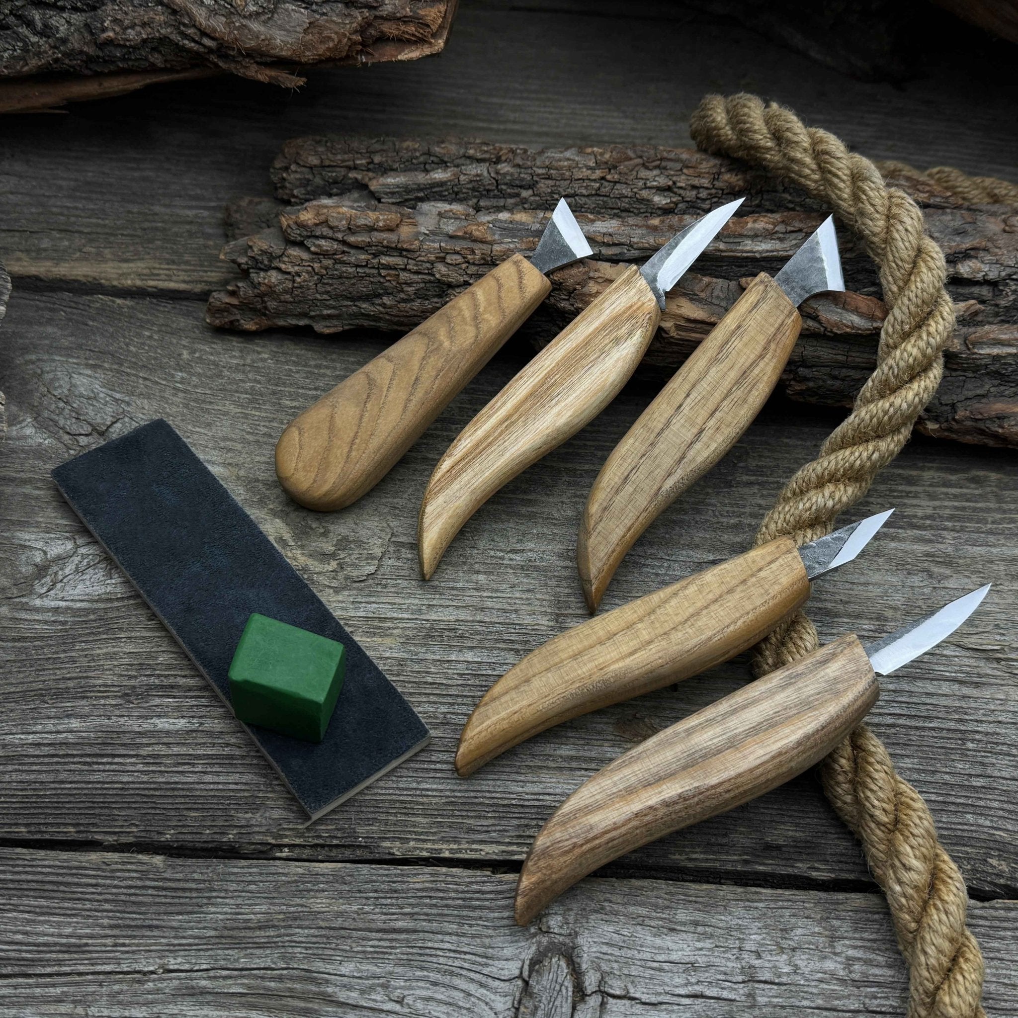 5-Piece Wood Carving Knife Set with Sharpening Board & Leather Case - Randy's LLC