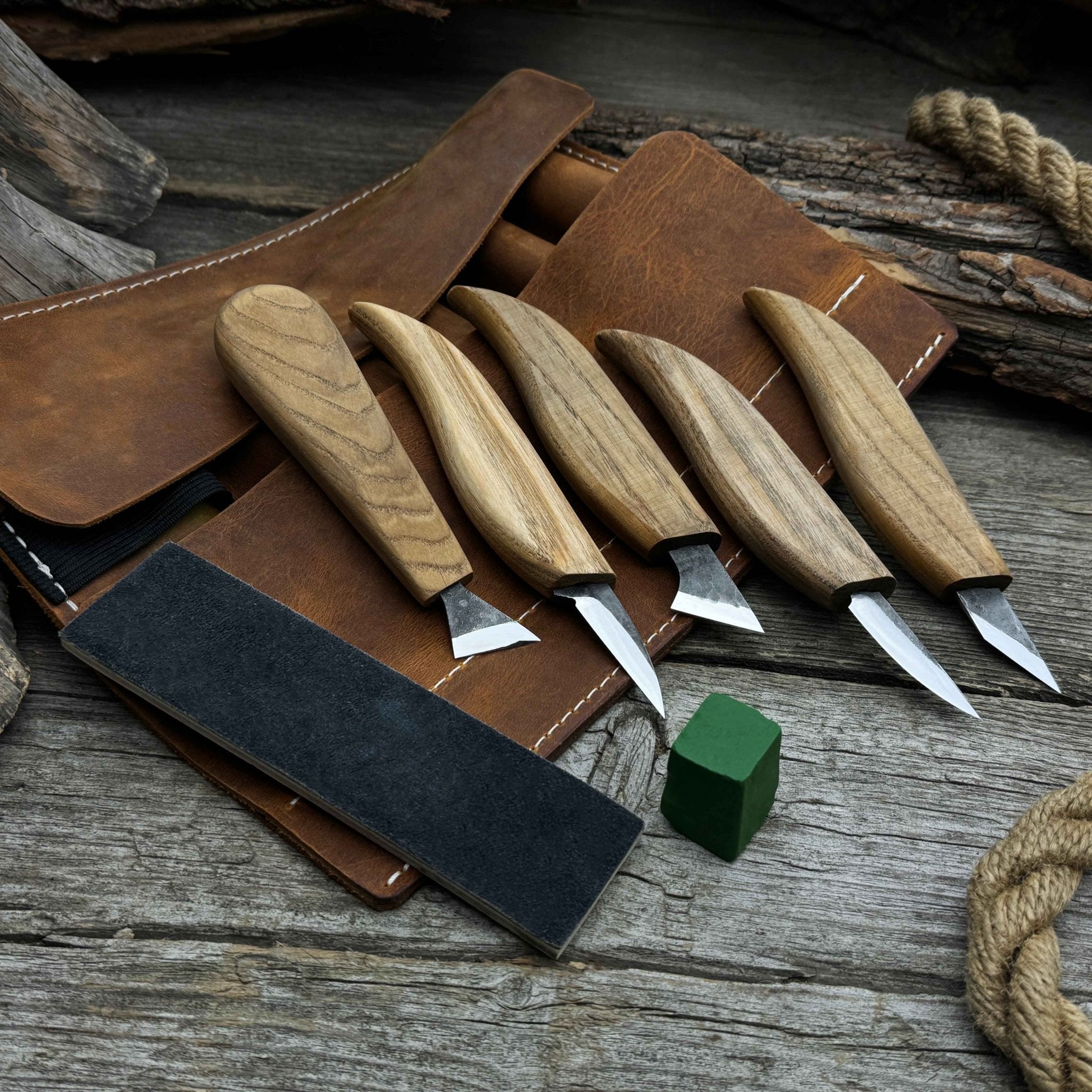 5-Piece Wood Carving Knife Set with Sharpening Board & Leather Case - Randy's LLC