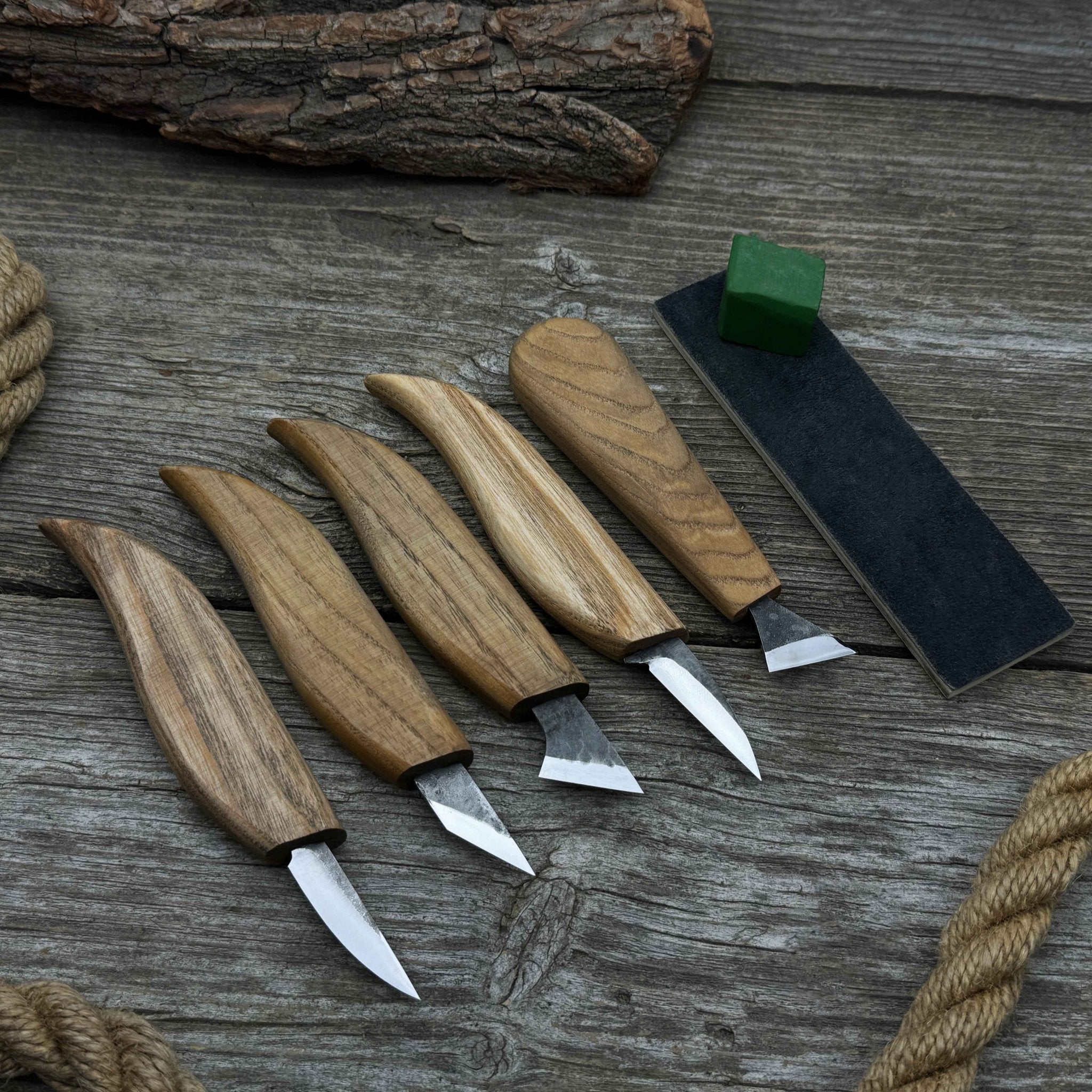 5-Piece Wood Carving Knife Set with Sharpening Board & Leather Case - Randy's LLC